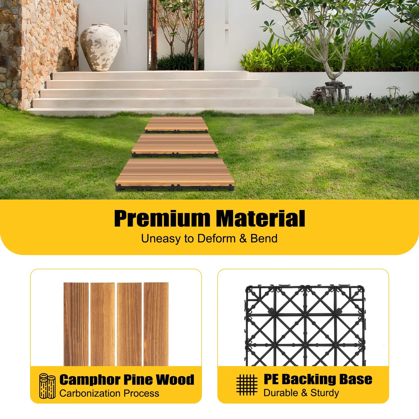 36PCS Patio Deck Tiles 12*12in Wood Floor Tiles DIY Interlocking Flooring Tiles for Indoor Outdoor Balcony Garden Bathroom