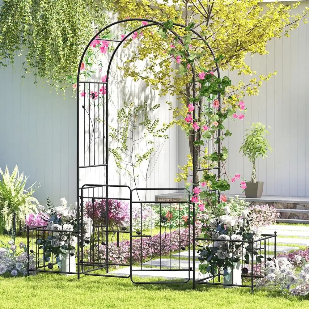 86-inch Metal Garden Arbor with Planter, Climbing Plants Support, and Wedding Archway for Outdoor Decor