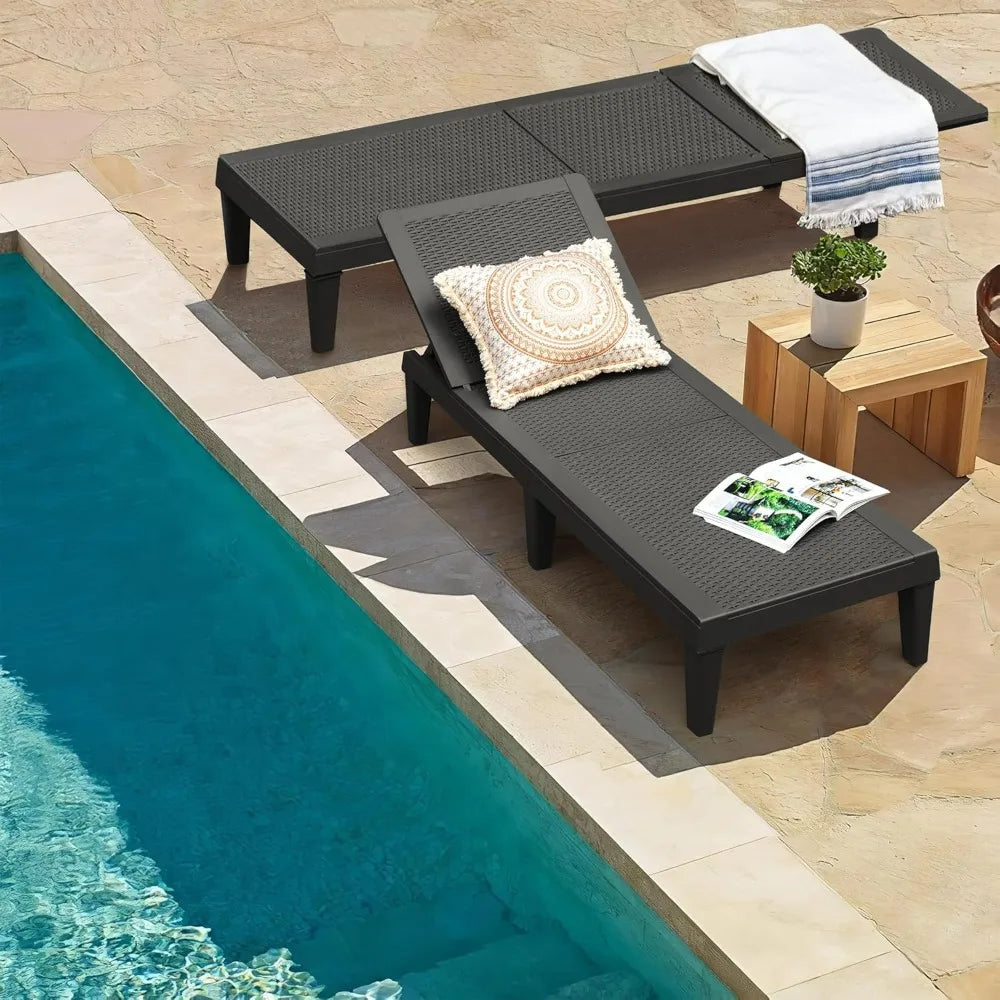 Homall Outdoor Lounge Chairs Set of 2, Quick Assembly & Waterproof Patio Chaise Lounge with Adjustable Backrest for Poolside