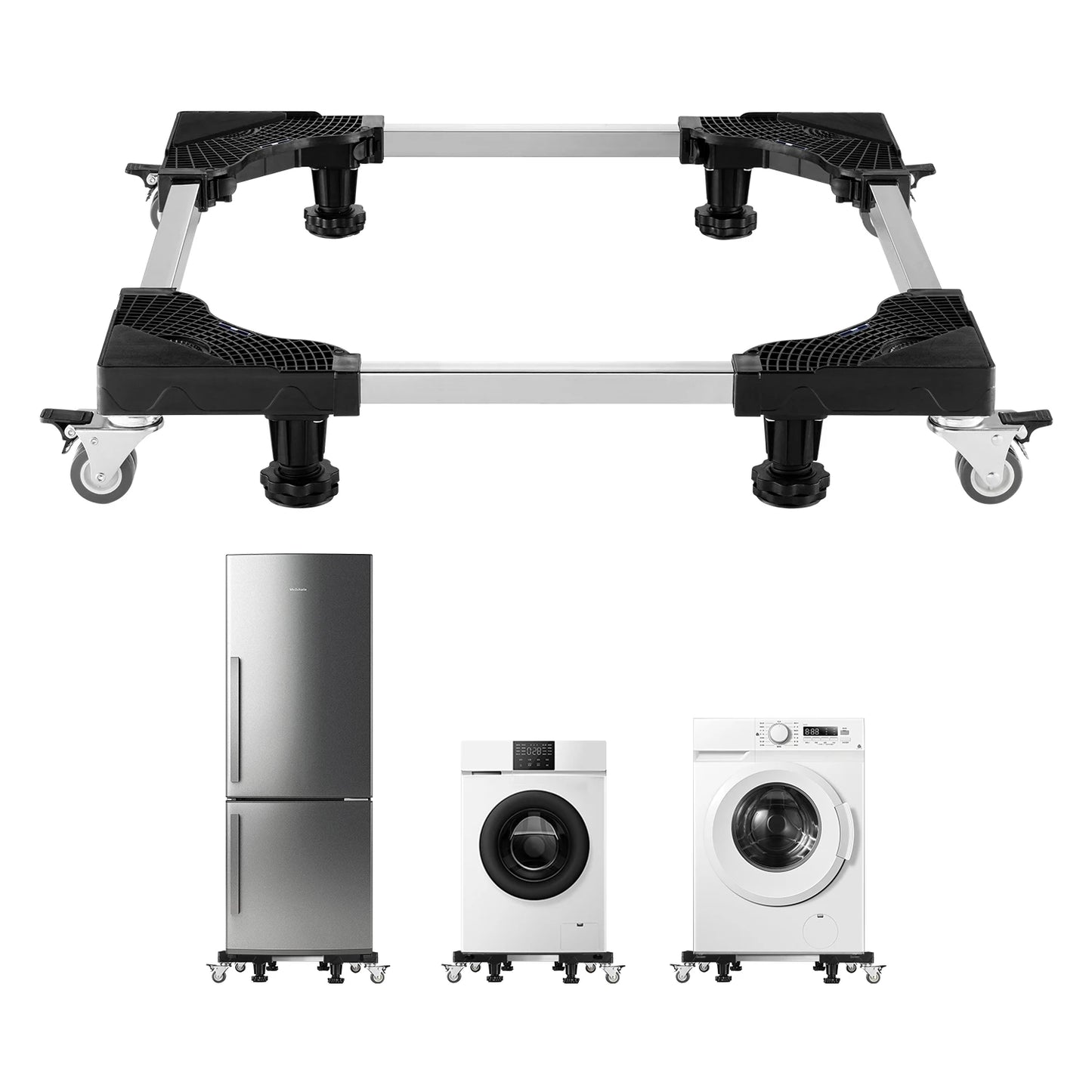 SucceBuy 1100 lbs Furniture Mover Dolly Fridge Stand with 8 Locking Twin Wheels 27.5 -35.4in Adjustable Mobile Base for Washer