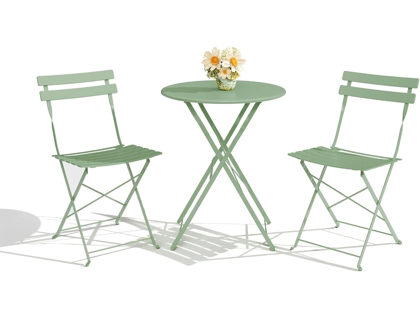 3Pcs Patio Bistro Set, Metal Frame Space-Saving Folding Bistro Table and Chairs Outdoor Furniture Set for Yard Garden Balcony