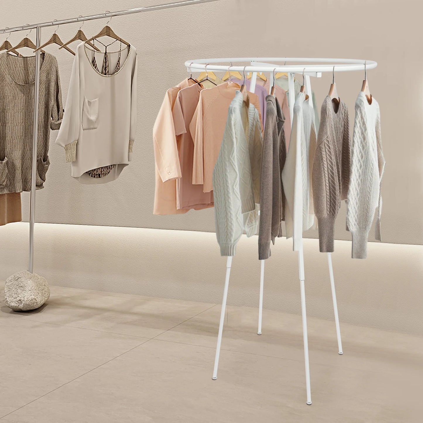 360° 4-6ft Round Clothing Rack  Display Floor Standing Steel Rustproof Garment Hanger Organizer for Bedroom Retail Store Boutique Laundromat Studio Home Entryway Coat Stand
