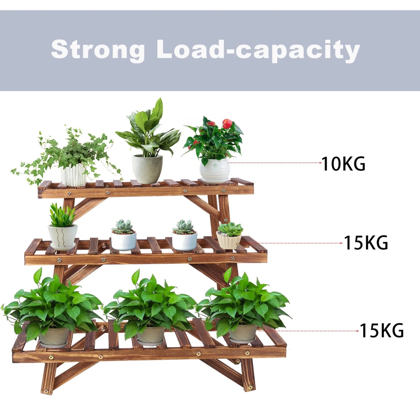 3 Tier Ladder Shelf Wood Plant Stand for Garden Balcony Living Room Plant Display Rack Flower Pot Holder Planter Organizer