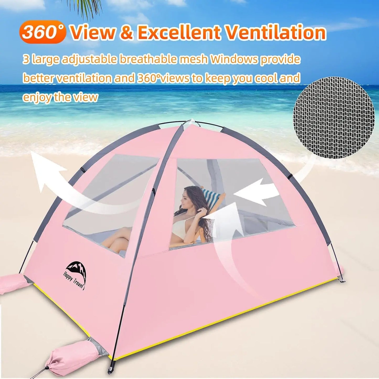 Beach Tent Sun Shelter for 3/4/5/6/7/8 Person, Portable UPF 50+ UV Protection Beach Shade Canopy for