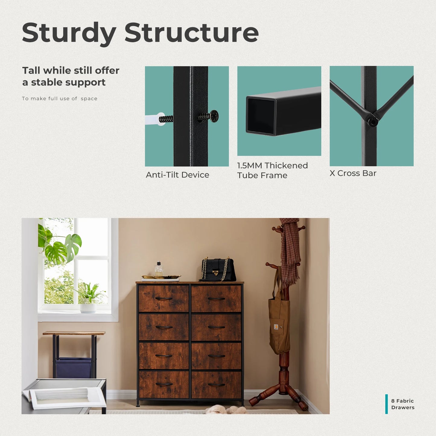 MCQ Fabric 8 Drawers Cabinet For Living Room Beside Nightstand Dresser Tables Storage Closet Chest Clothes Display Furniture