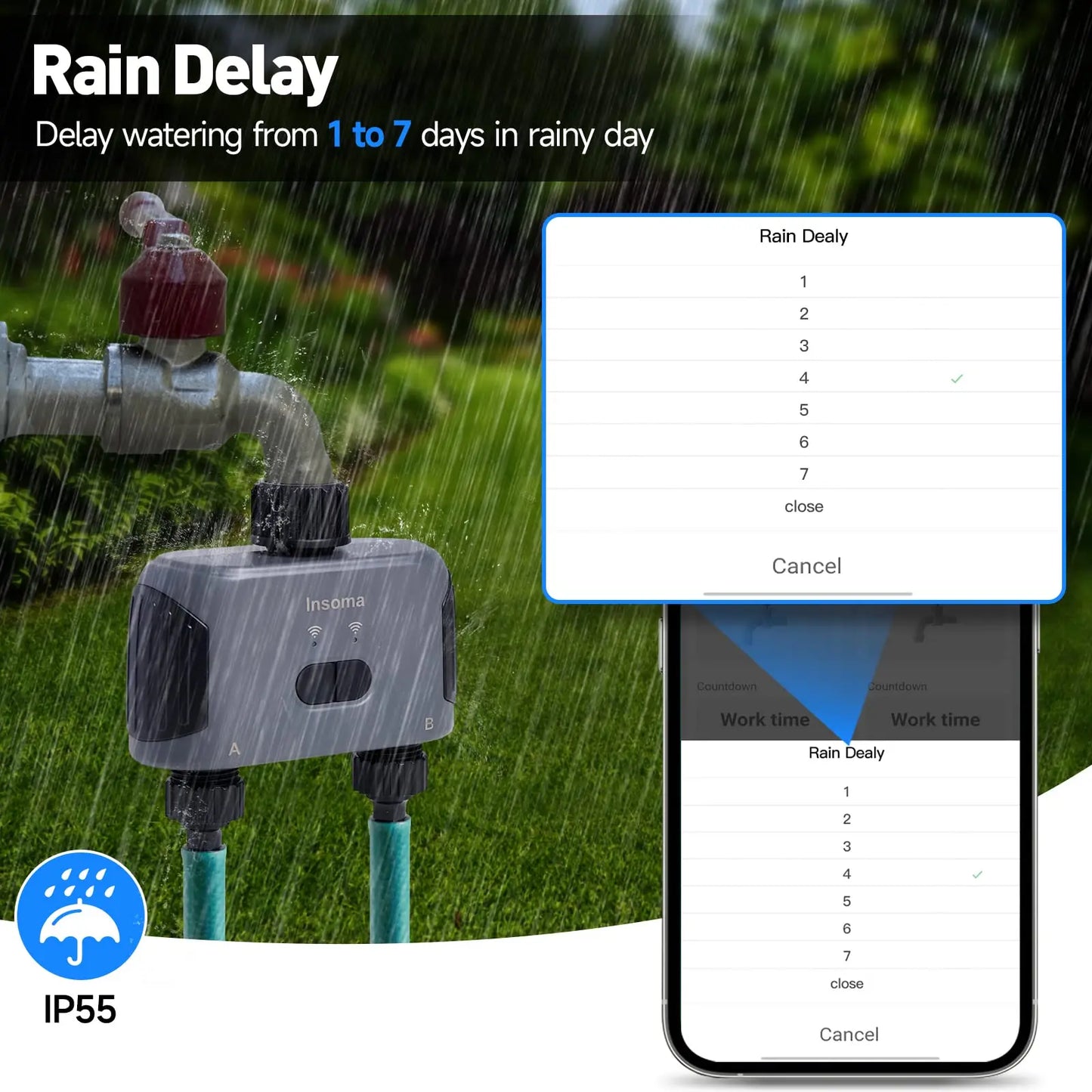 Insoma Automatic Water Timer Zigbee Wifi 2-Outlet Garden Irrigation Watering System Sprinkler Programmer Tools support Alexa