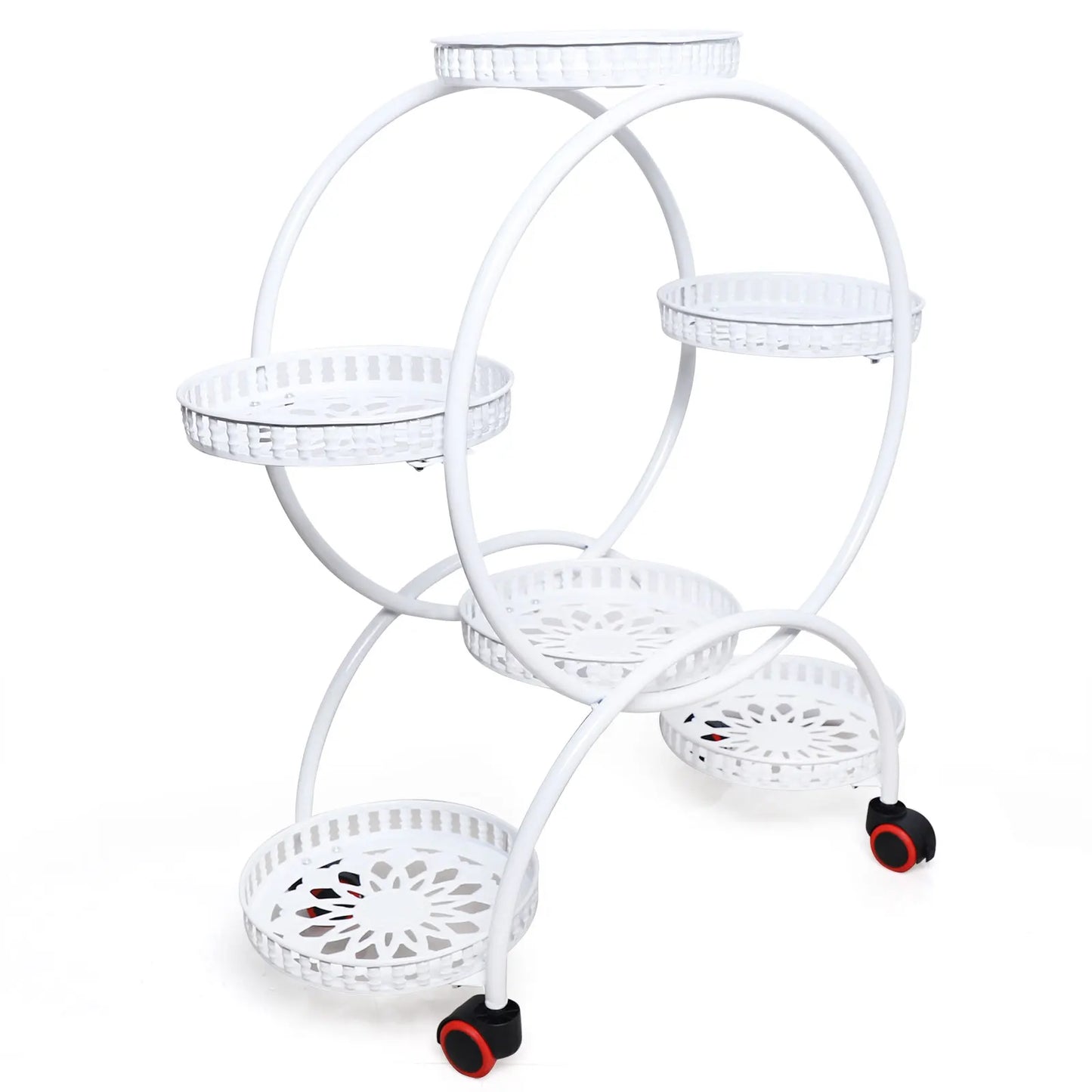 4-Tier Plant Stand with Wheels, Multi-Tiered Plant Display Shelf with 6 Trays, Staggered Plant Holder for Balcony Garden