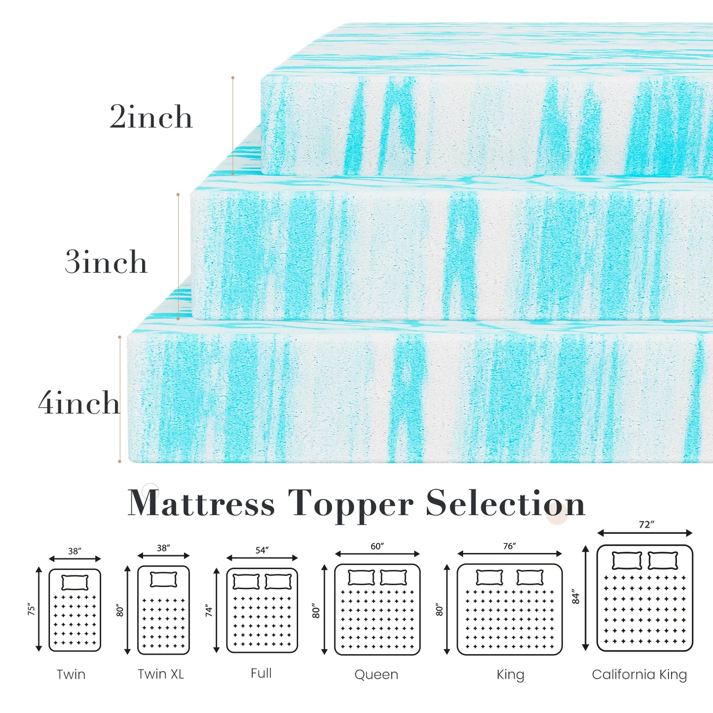 MCQ 4 Inch Memory Foam Soft Bed Mattress Full Size Gel Breathable Cooling Mattress Soft Bed Topper Home Bedroom Furniture