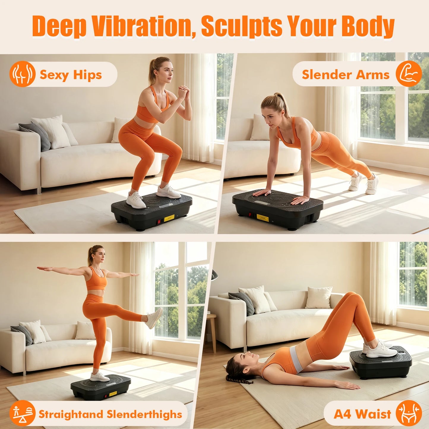 Vibration Plate Exercise Machine Home Fitness Machine Bluetooth for Weight Loss & Full Body Shaping High-Frequency for Fat Burning & Toning 10 Auto 200 Manual Speed Settings Includes Resistance Bands & Yoga Straps Shaker Adju