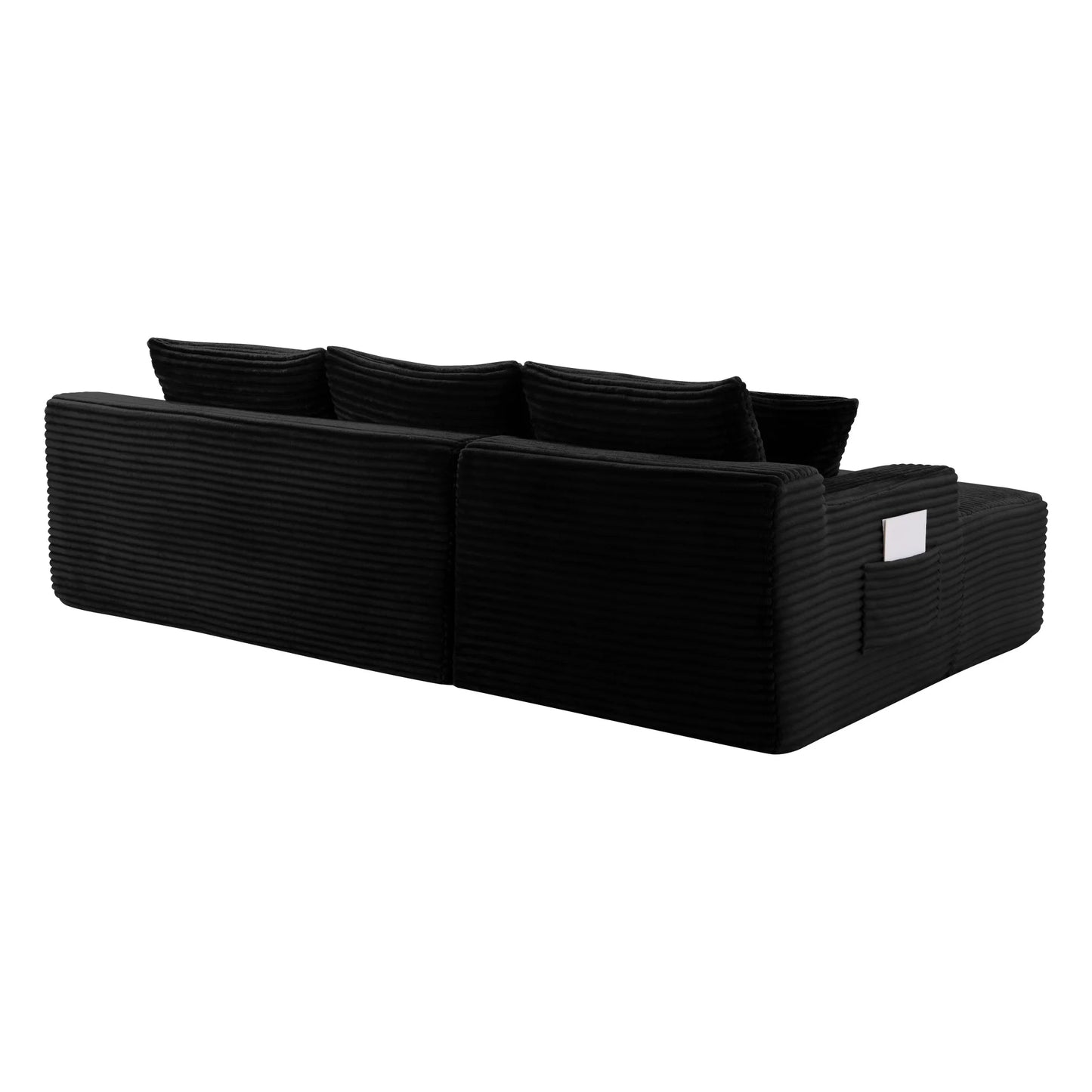 94.5" U-Shaped Sectional Sofa with Deep Seat, No Assembly Modular Cloud Couch in Corduroy Fabric with Ottoman, Space-Saving Sleeper for Living Room Bedroom Apartment, Black
