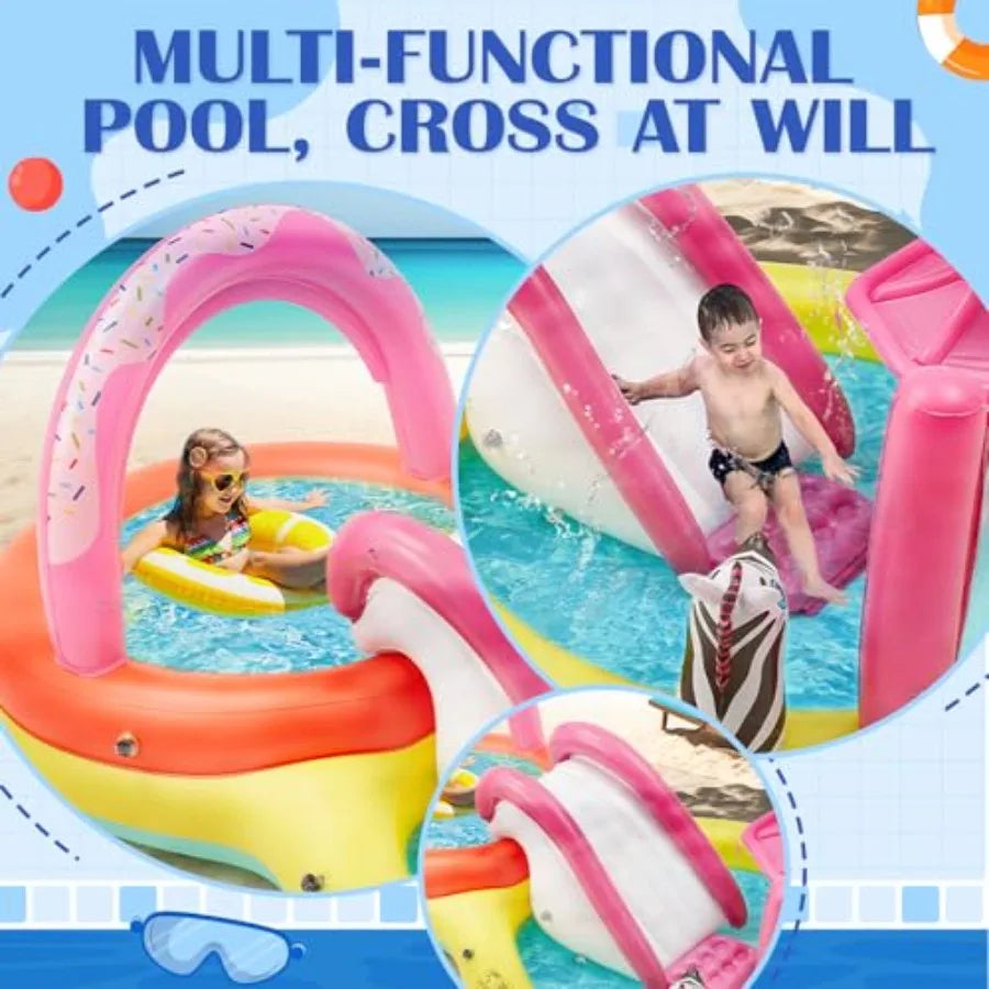 Inflatable Kiddie Pool 110 x 66 x 40 with Water Slide and Play Center for Outdoor Summer Water Toys with Sprayers Ring Toss Bal