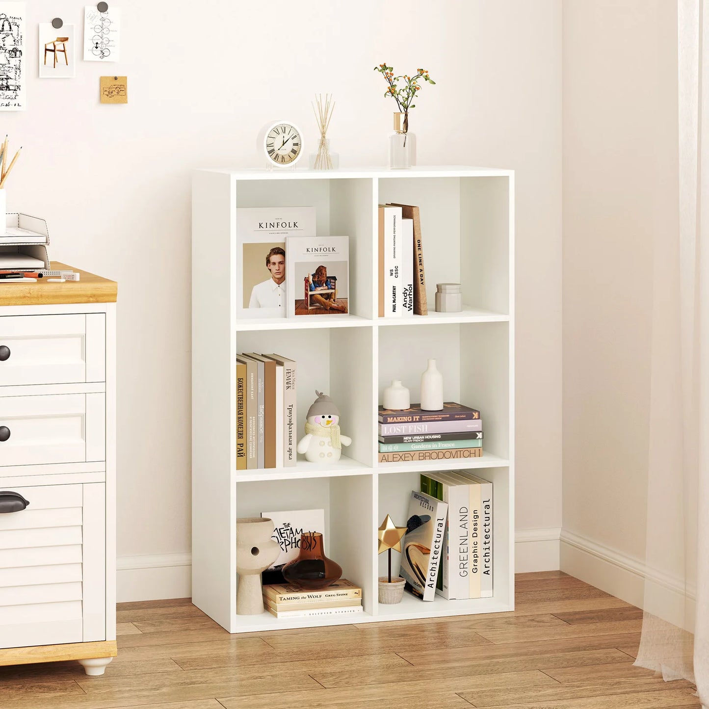 6-Cube Bookcase Modern 3-Tier Storage Organizer Horizontal Vertical Bookshelf