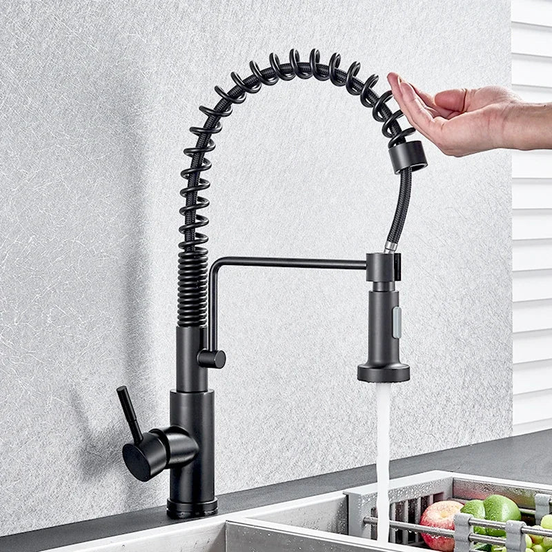 Shinesia Touch Sensor Filter Kitchen Faucet Gourmet Pull Out Pure Water Tap Dual Handle Black Kitchen Sink Mixer