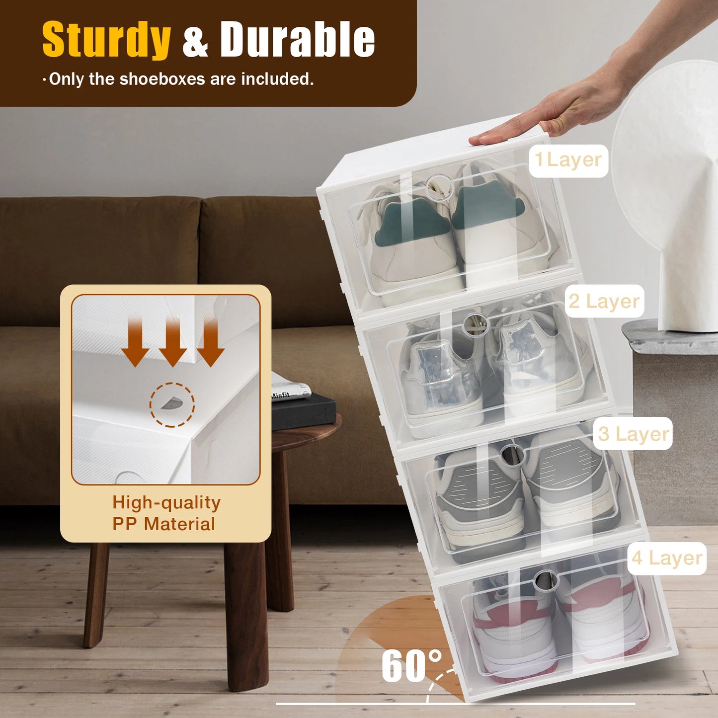 24pcs/set Transparent Plastic Shoe Case Large Thickened Shoe Box Stackable Organizer Drawer Shoe Rack White