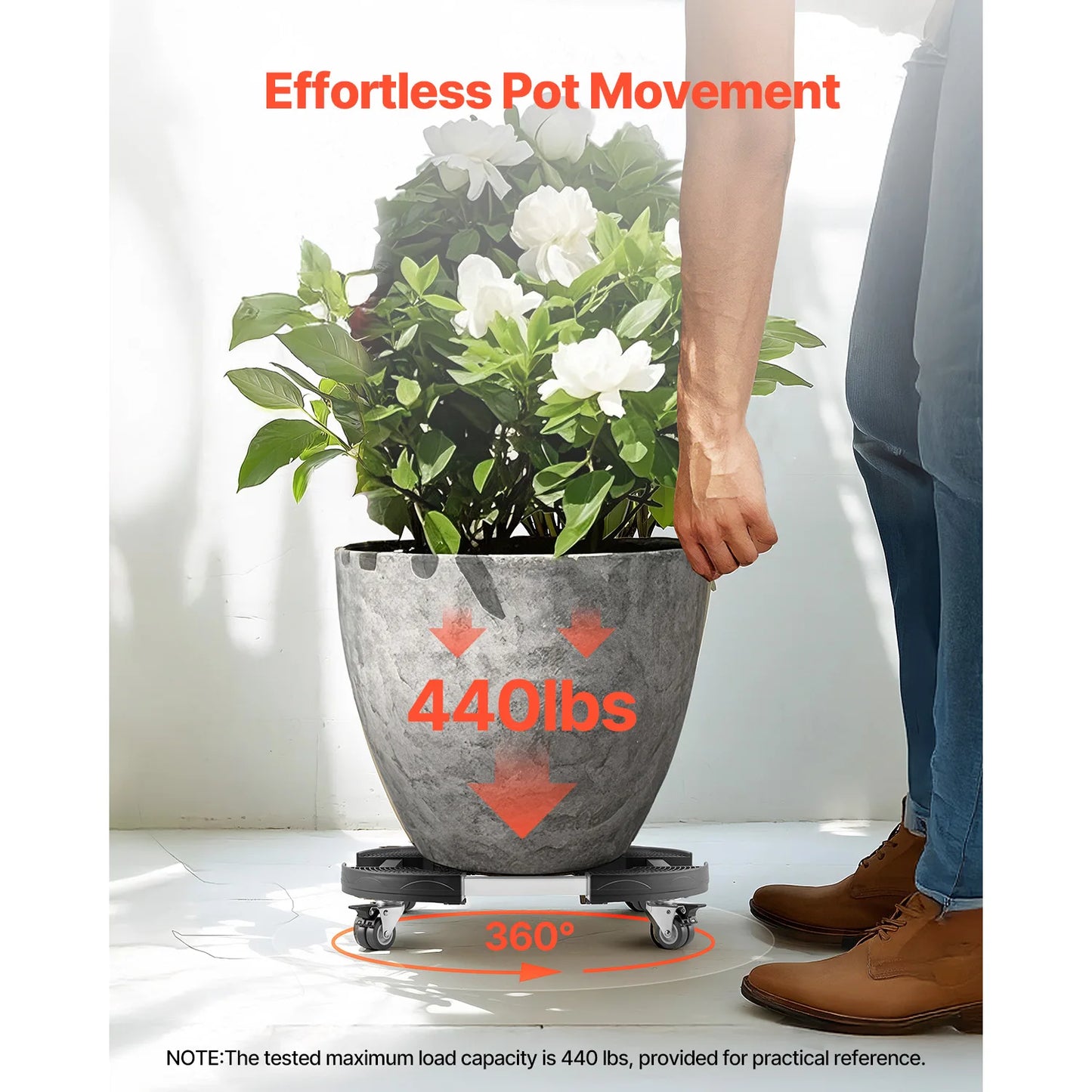 SucceBuy 1/2Packs Trash Can Dolly 400 lbs Round Roller Base 15-22.8in Adjustable with 4 Lockable Wheels Plant Caddy Rolling Cart
