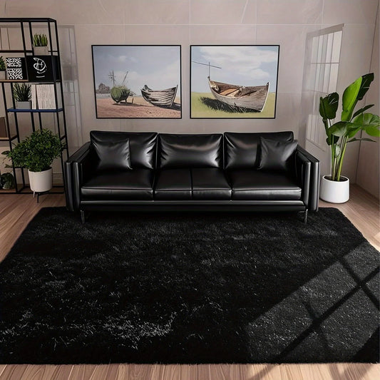 Large plush area rug, decorative rug for living room, super soft and fluffy plush rug for bedroom, home decor rug, black