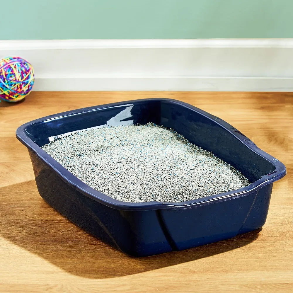 Large Open Cat Litter Box with High Sides and Low Entry for Easy Access, Removable Top Lid for Odor Control, Durable Plastic for Indoor Cats
