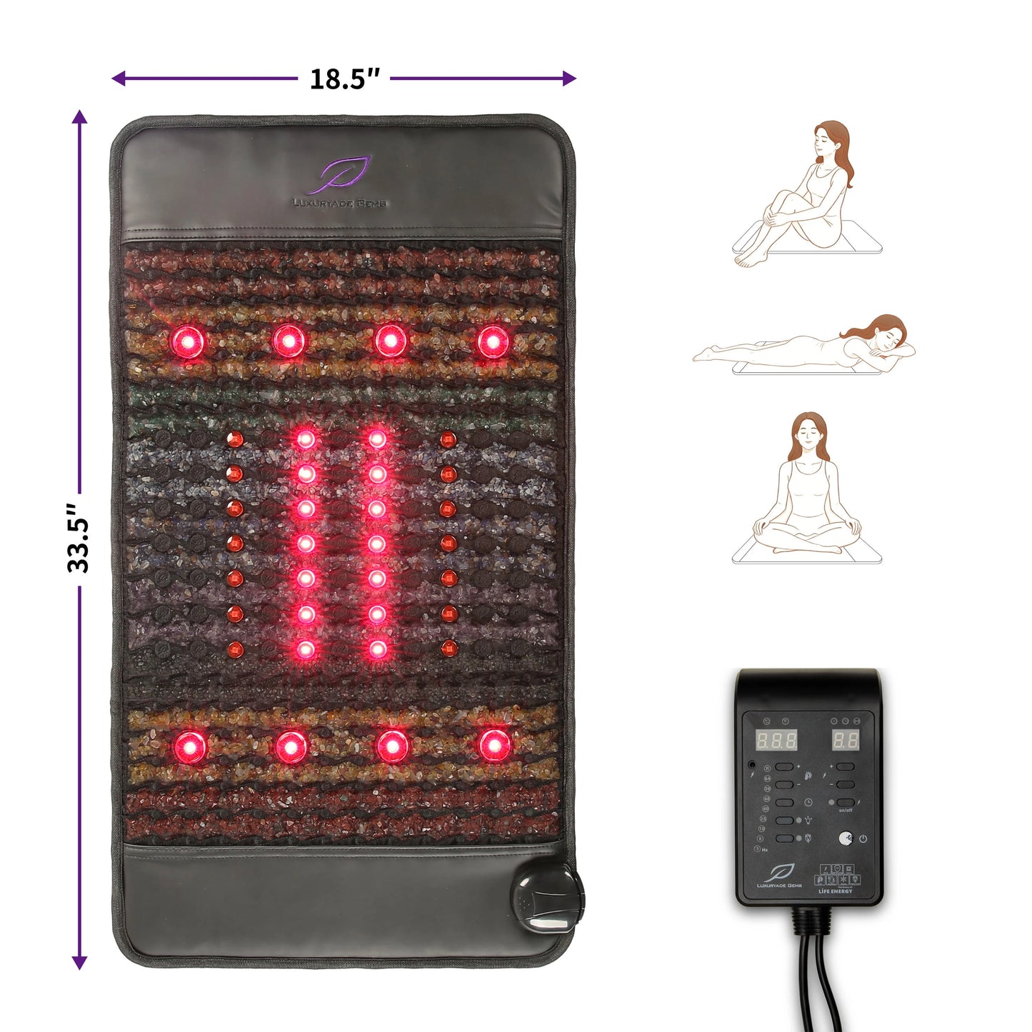 Luxuryade B85 Crystal Chakra Bio PEMF Mat Amethyst Photon Red Light Therapy Cushion Infrared Tourmaline Jade Massage Mattress