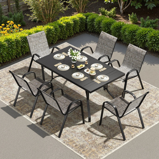 Farini 7-Piece Outdoor Dining Set for 6, Patio Table with 6 Chairs, Garden Furniture for Backyard, Deck, Poolside