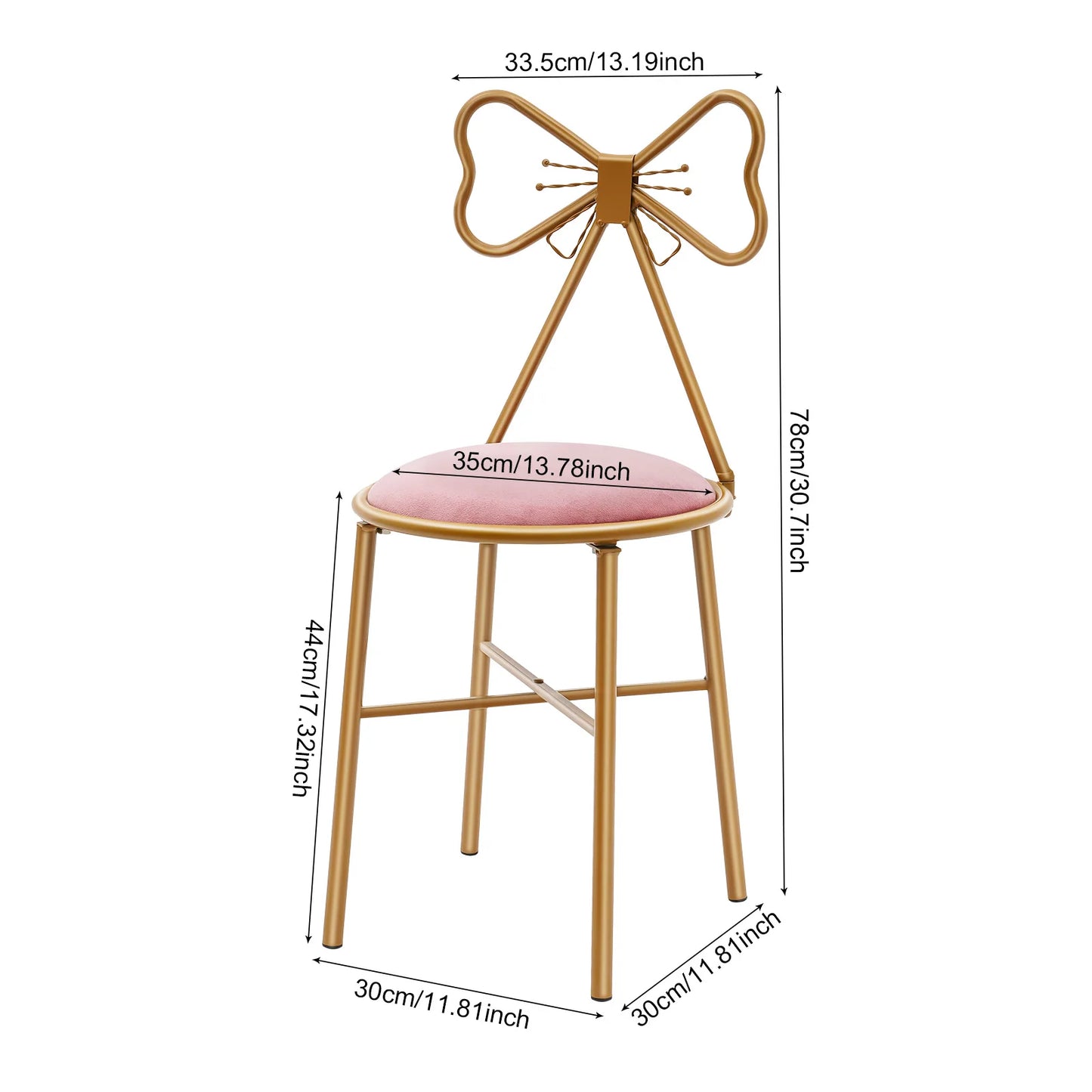 Pink Butterfly Back Vanity Stool Flannelette Makeup Chair Girl Dressing Stool Backrest Manicure Chair for Bedroom Dresser Salon