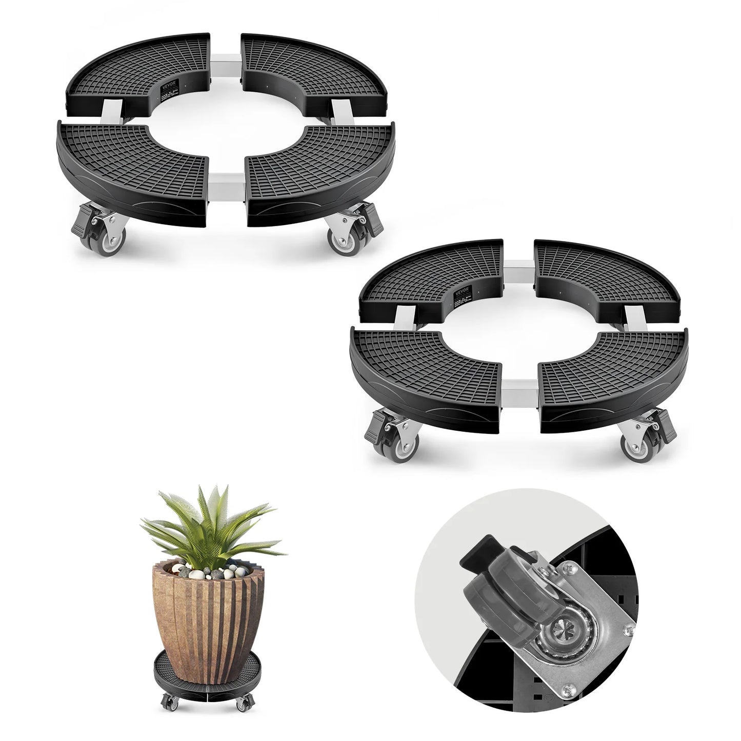 SucceBuy 1/2Packs Trash Can Dolly 400 lbs Round Roller Base 15-22.8in Adjustable with 4 Lockable Wheels Plant Caddy Rolling Cart
