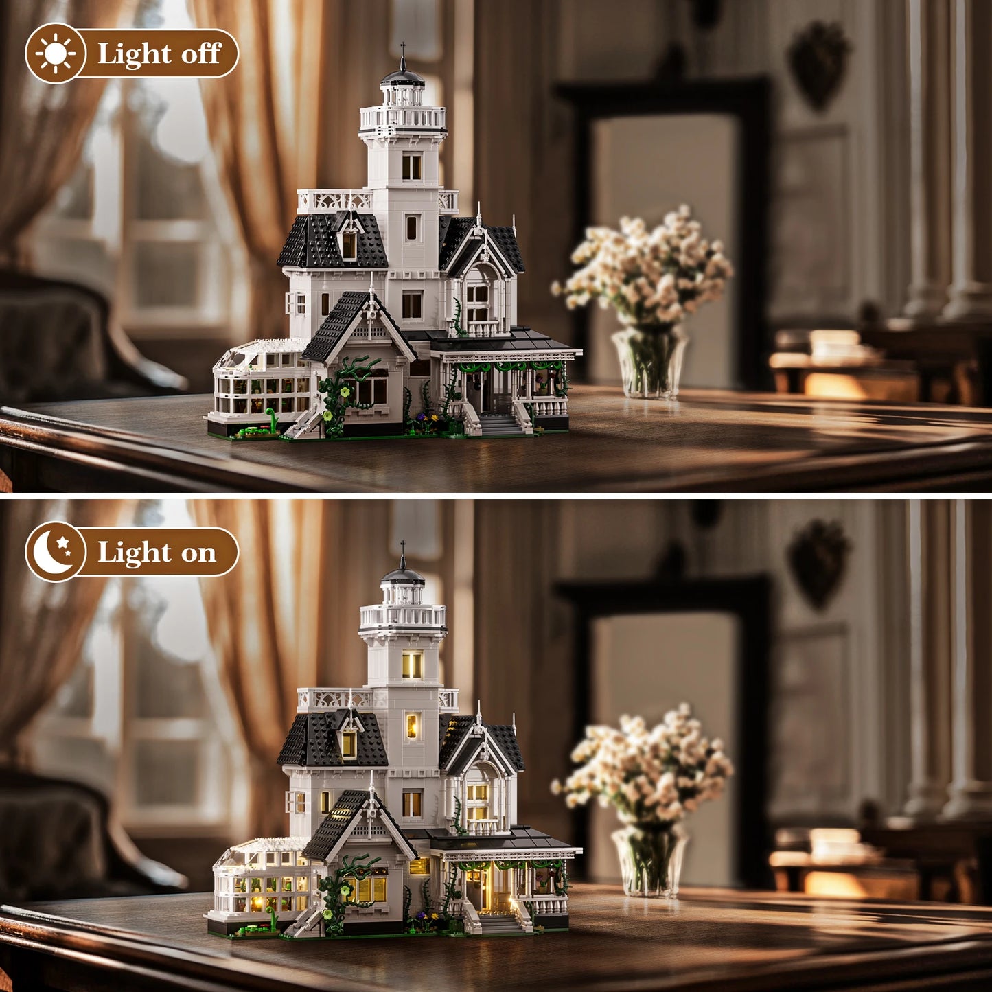 Magic House Building Set Home Decor with LED Light,Owens House Blocks Model Room Decoration Gift for Adults (1877PCS)