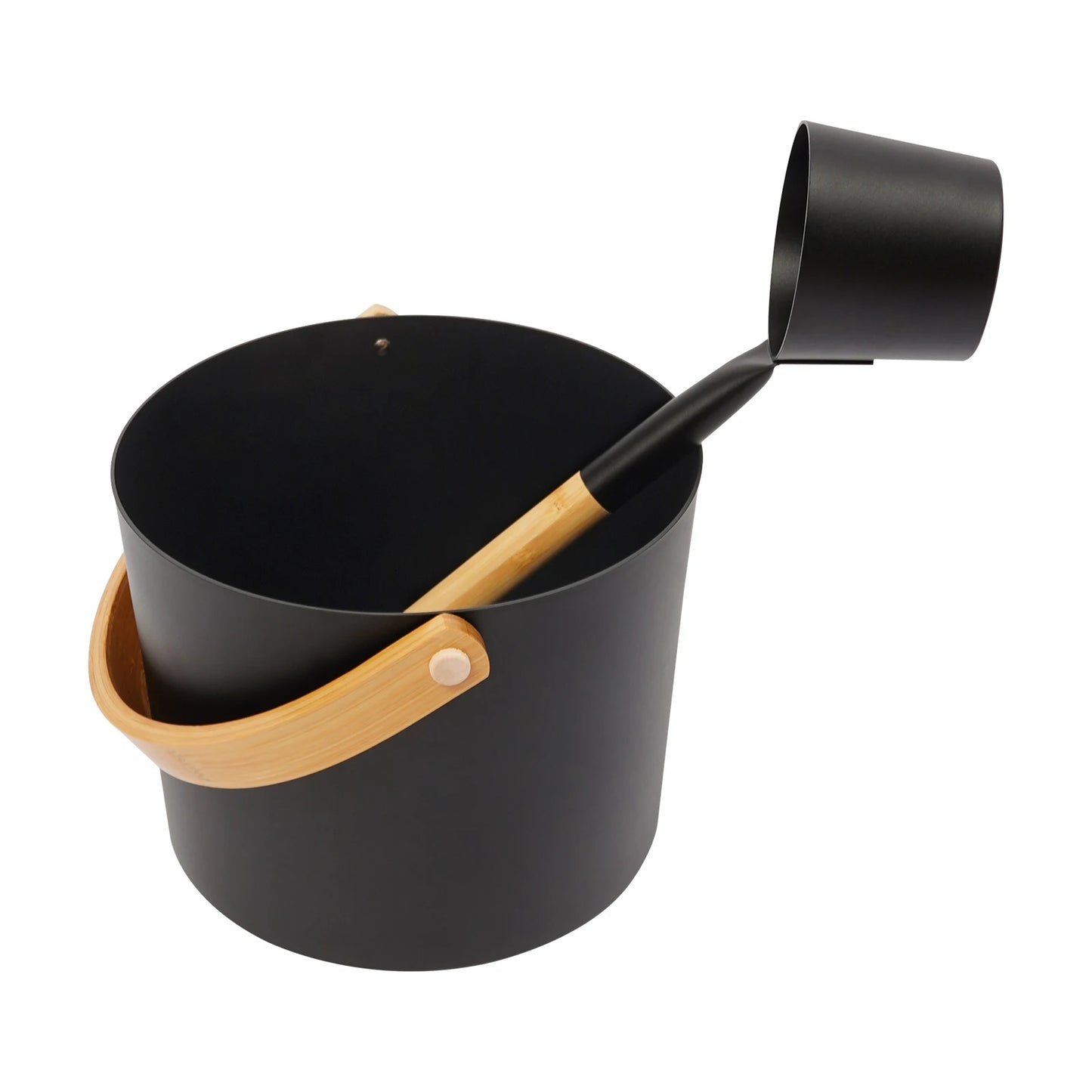 Sauna Bucket and Ladle Set 1.1Gal, Large Aluminum Sauna Bucket with Long Handle Spoon, Bamboo Wood Heat-Insulated for Home Spa Steam Room