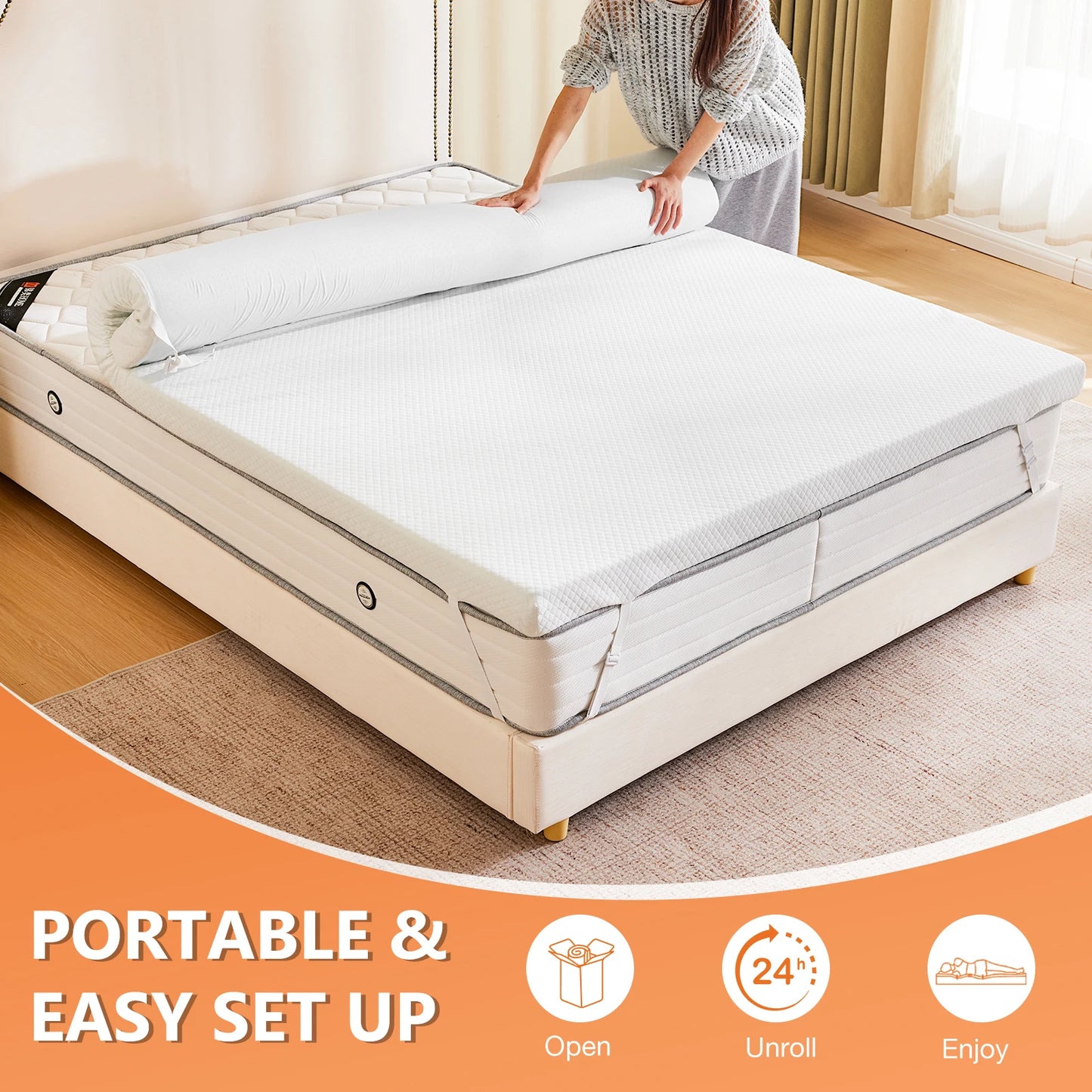 JHK 3 Inch Mattress Topper with Fabric Cover Memory Foam Thick Gel Infused Cooling Toppers Pad and Breathable Bed Topper