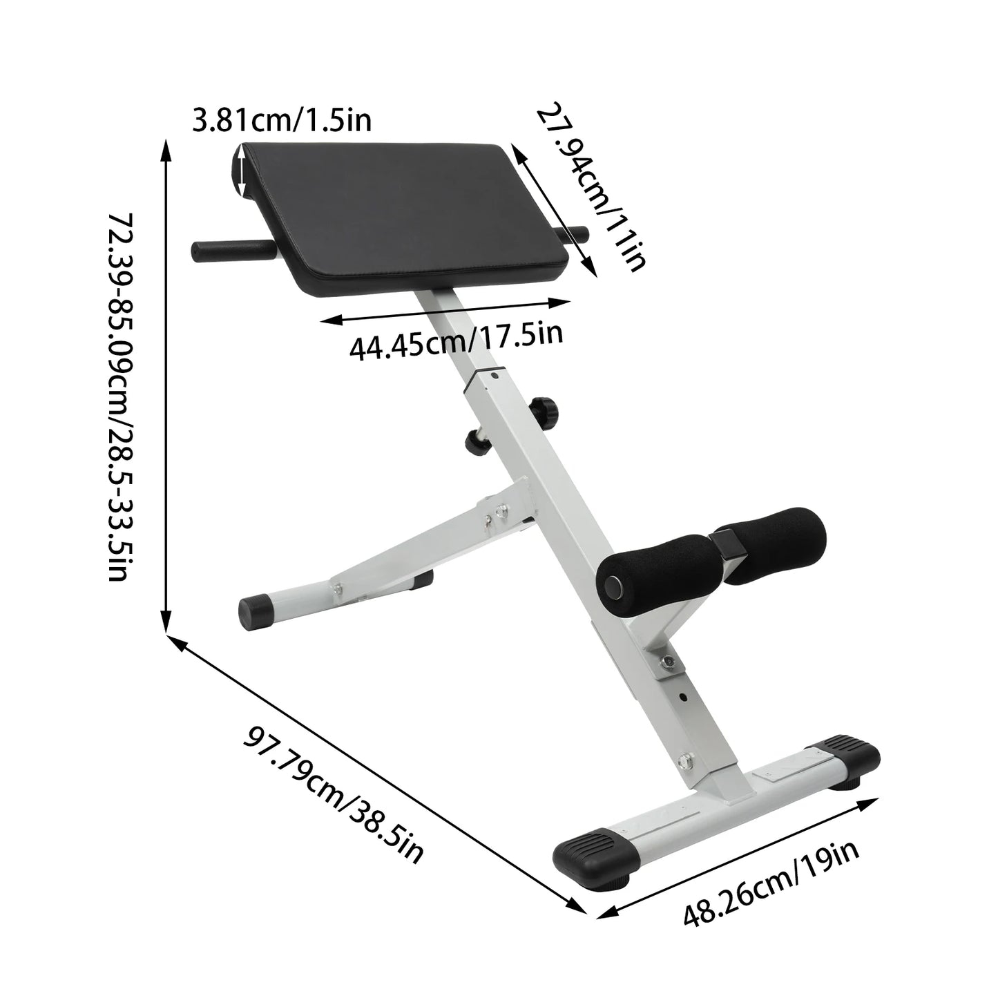Black / White Roman Chair, Foldable Dumbbell Stool Fitness, Training Bench, 5-Position Adjustable, Steel 330lbs Load, PU Ab Pad, Foam Leg Support, Powder-Coated, Easy Assembly, Anti-Slip Feet, Core Back Ab Exercise, Home Gym