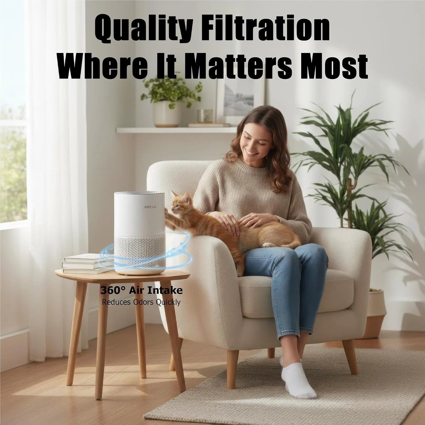 AIRPLUS Air Purifier Cleaner 99.9% Home Bedroom 1073 Sq Ft 3 In 1 Washable HEPA Filter Sleep Mode Auto Child Lock White