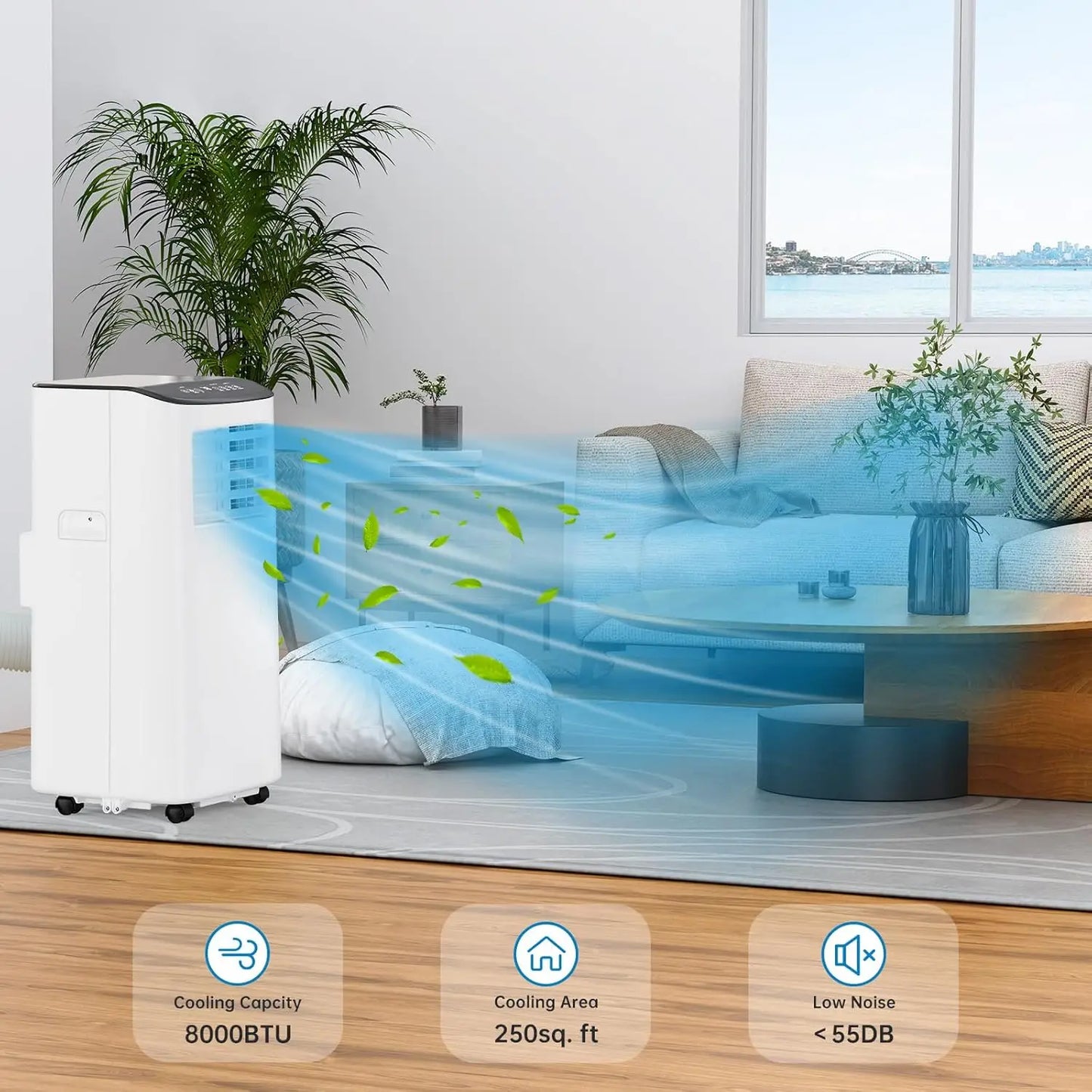 Portable Air Conditioner, 8000 BTU for Rooms up to 450 Sq. Ft., Remote & Auto Evaporation, Compact AC for Apartment, US Plug