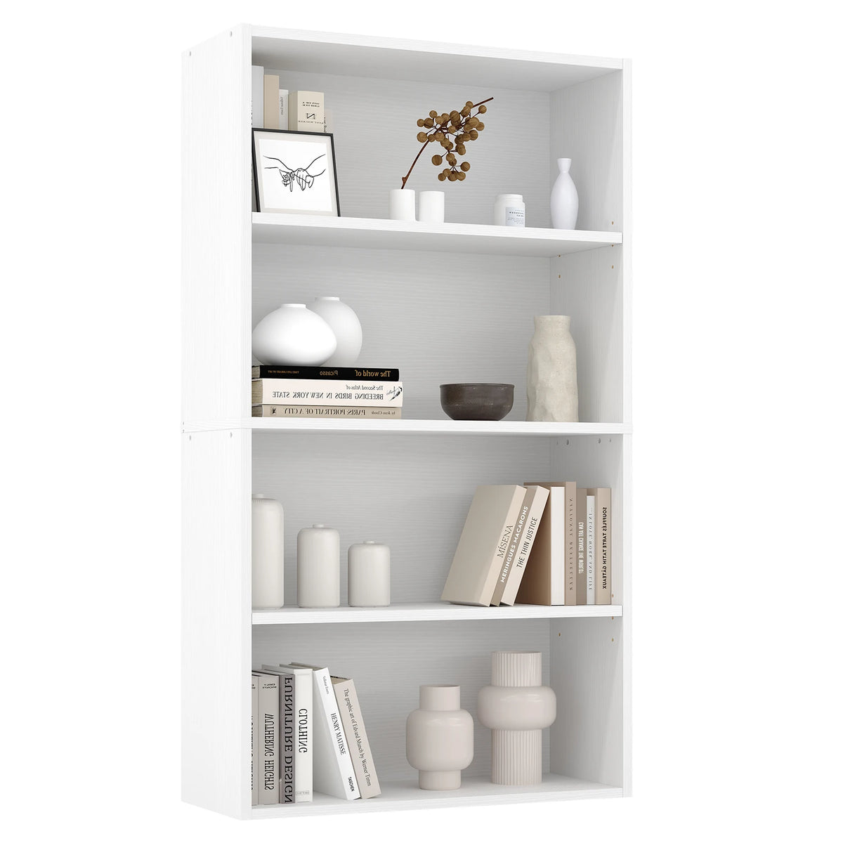 JHK 3-4 Tier Wooden Shelf Bookcase Tall Floor Standing Open Bookshelf for Living Room and Home Office Personalized Storage