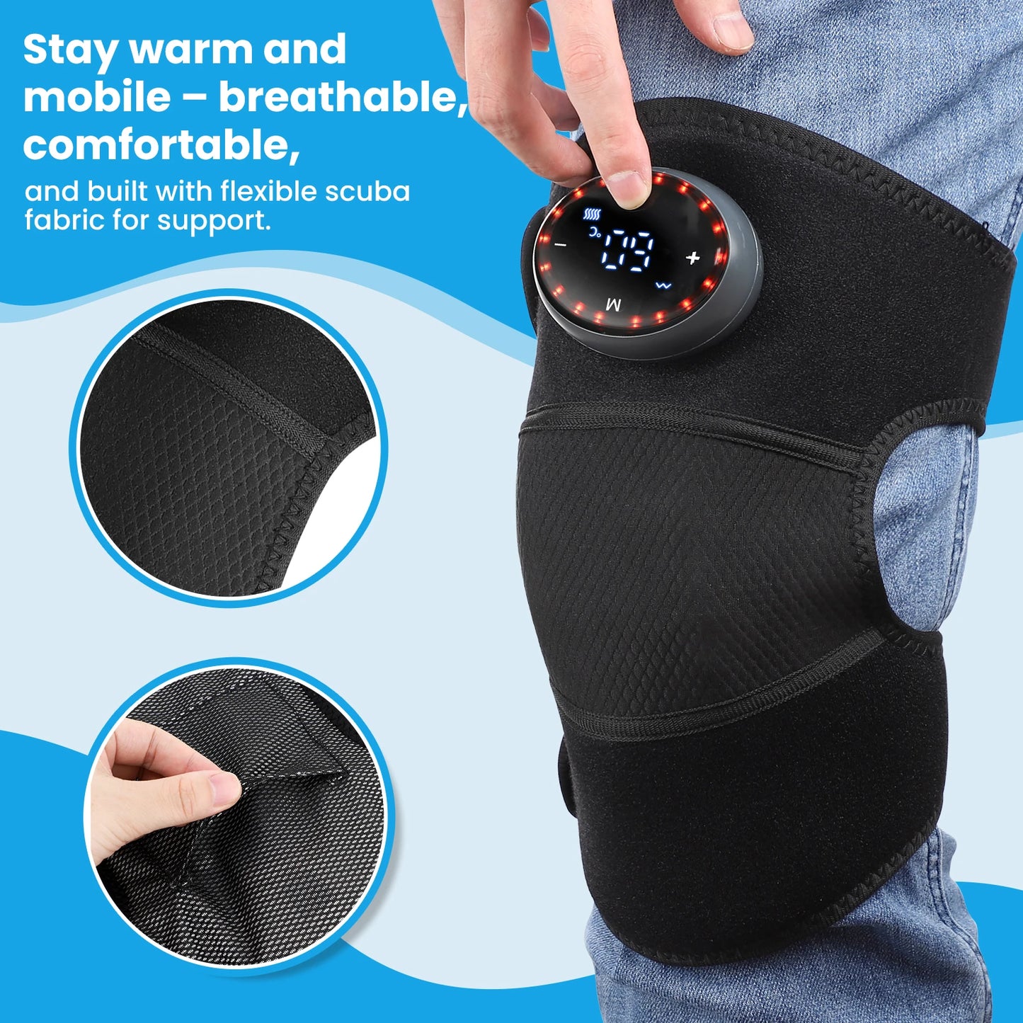 3-in-1 Electric Knee Pad Massager with 5-Level Vibration Cordless Hot Compress for Shoulder Elbow Muscle Joint Relaxation