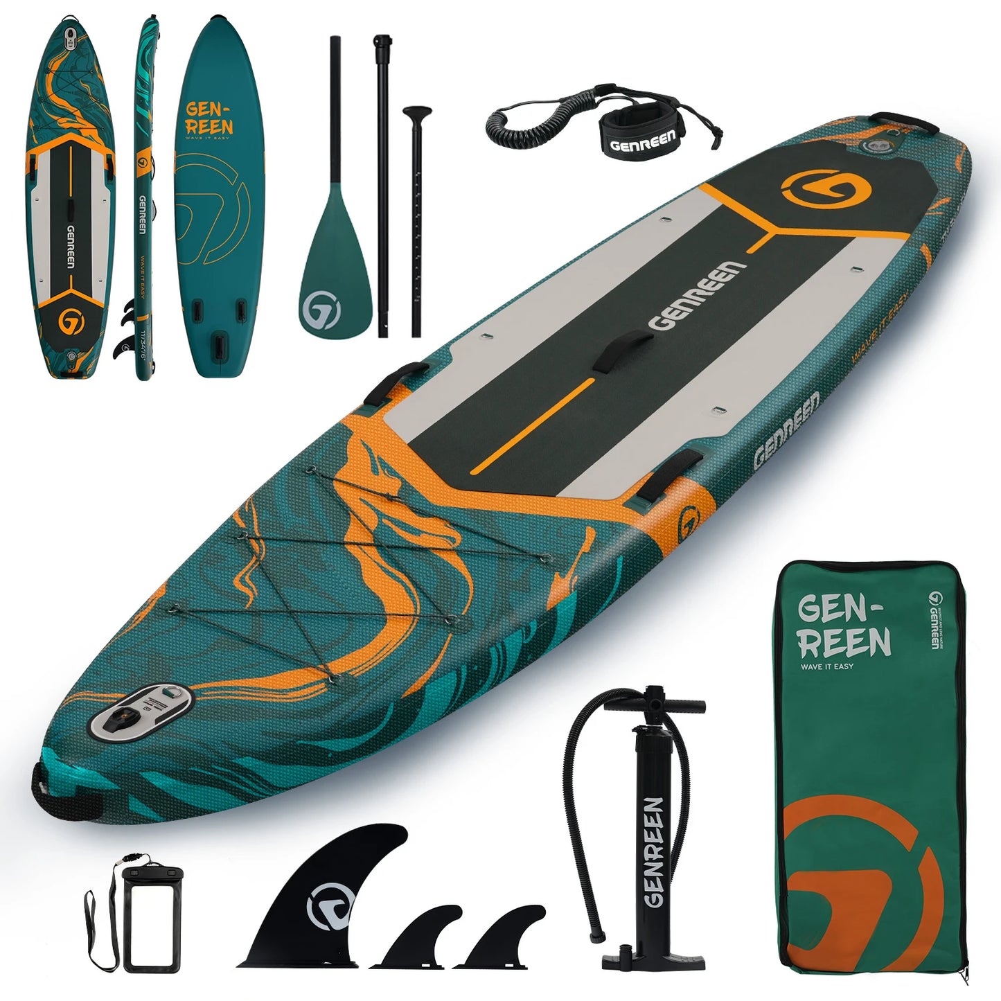 335*86*15cm Inflatable Stand Up Paddleboard SUP 5 Handles 3 Finns Ultra Stable Wide Loading 250 kg 3 to 4 Persons