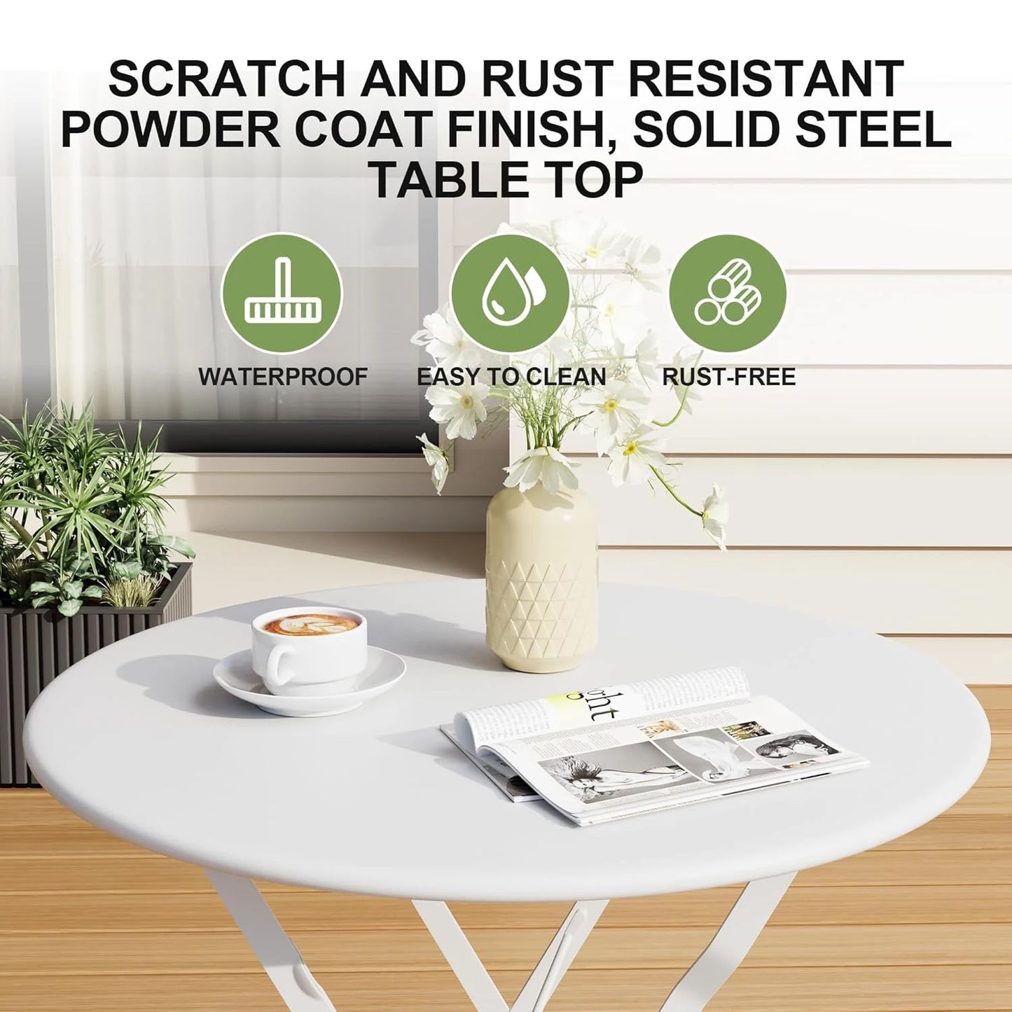 3Pcs Patio Bistro Set, Metal Frame Space-Saving Folding Bistro Table and Chairs Outdoor Furniture Set for Yard Garden Balcony