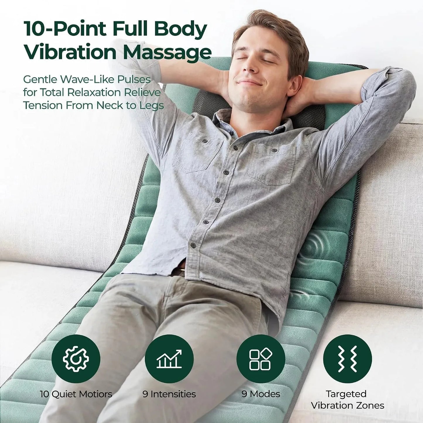 Deep Tissue Full Body Massage Mat, Massager Whole Body Vibration Massage Pad for Back Neck Lumbar Leg, Portable Massage Machine, 10 Vibrating Motors Detachable Massage Pad, Back Pain Relief Muscle Relaxation for Home Office B