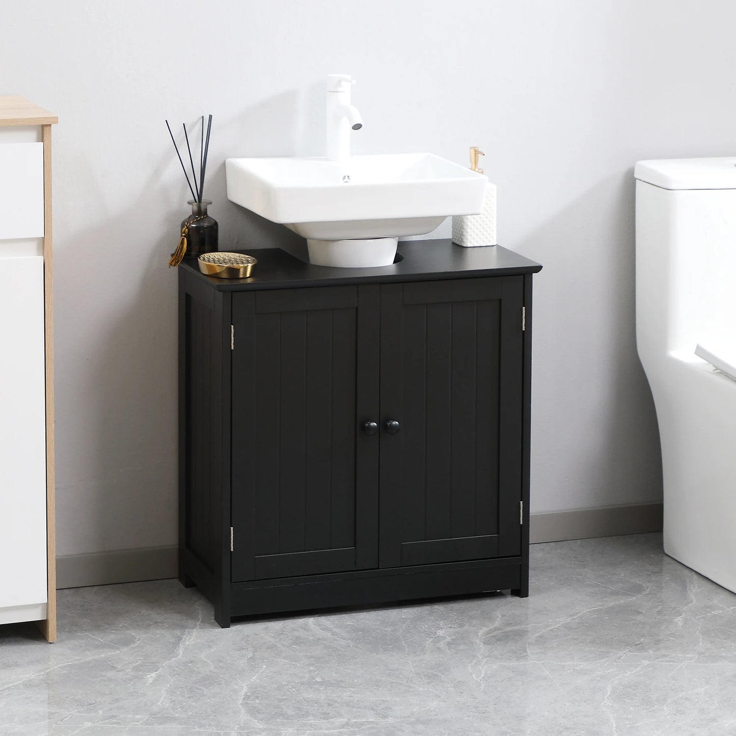 Homcom under Sink Bathroom Cabinet with 2 Doors and Shelf, Pedestal Sink Bathroom Vanity Cabinet, Black