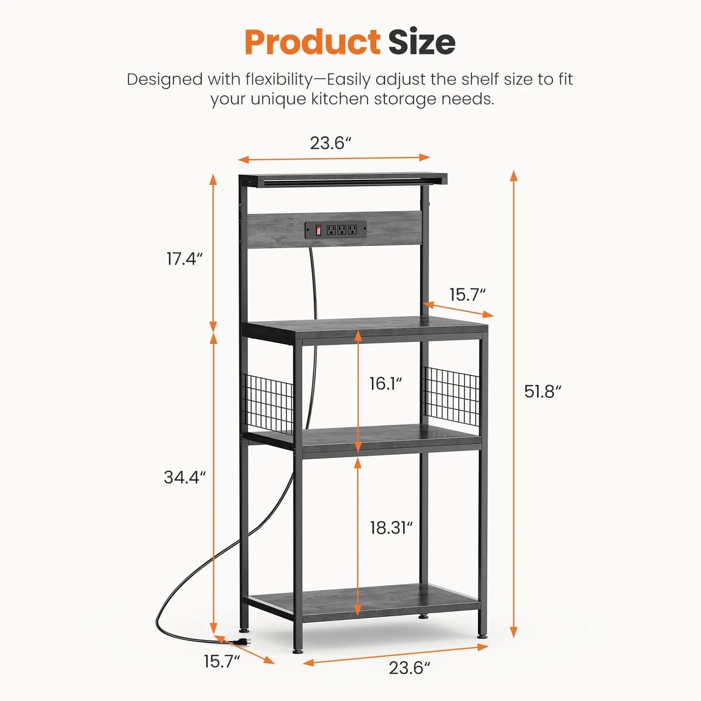 JHK 31.5 Inch Kitchen Bakers Rack with Power Outlet Coffee Bar Table 4 Tiers Microwave Oven Stand Adjustable Storage Shelf