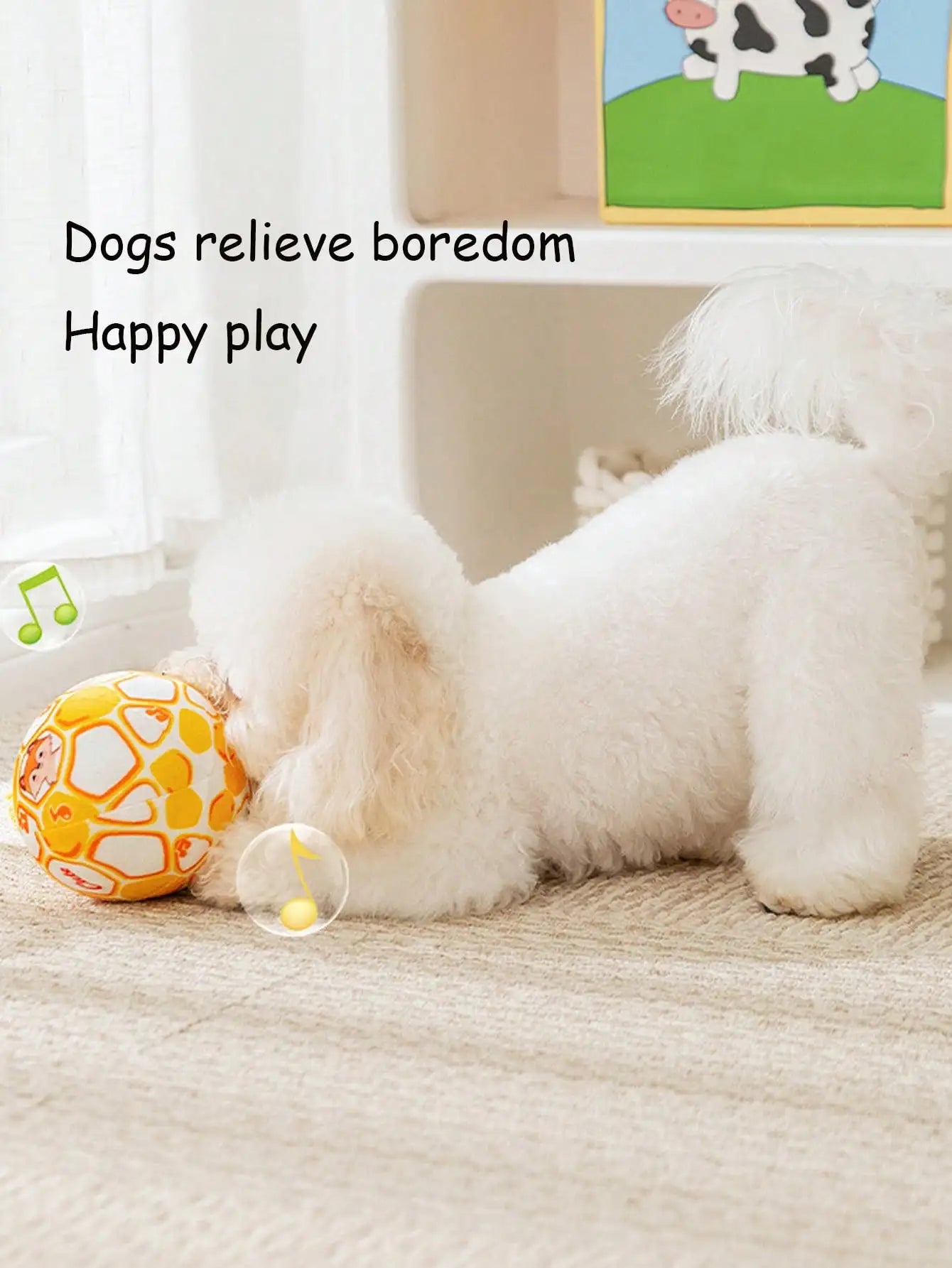 Cartoon Pattern Dog Toy Ball With Rope, Squeaky, Durable, Interactive, Suitable For Training And Entertaining Small To Medium Dogs