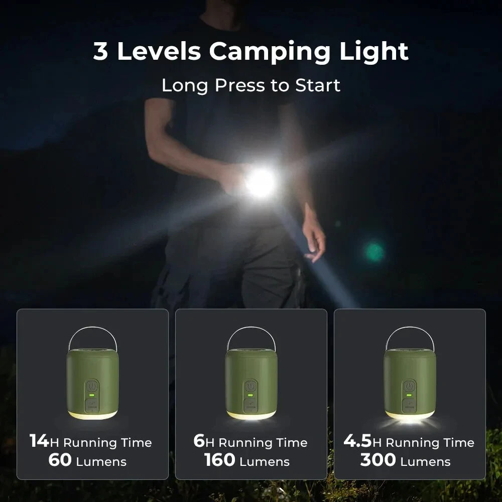WESTTUNE Tiny Air Pump with Camping Lantern 4.5kPa Air Pump with Magnetic Design for Inflatable Air Mattress Sleeping Pads
