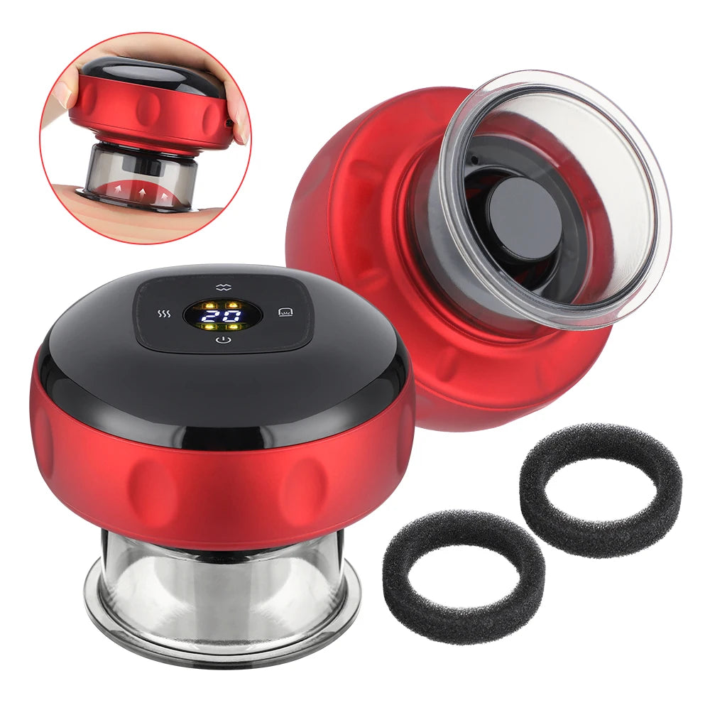 Rechargeable Smart Cupping Device, 12 Adjustable Suction Levels with LCD Display, Electric Heating Vacuum Massage Cup for Body Relaxation