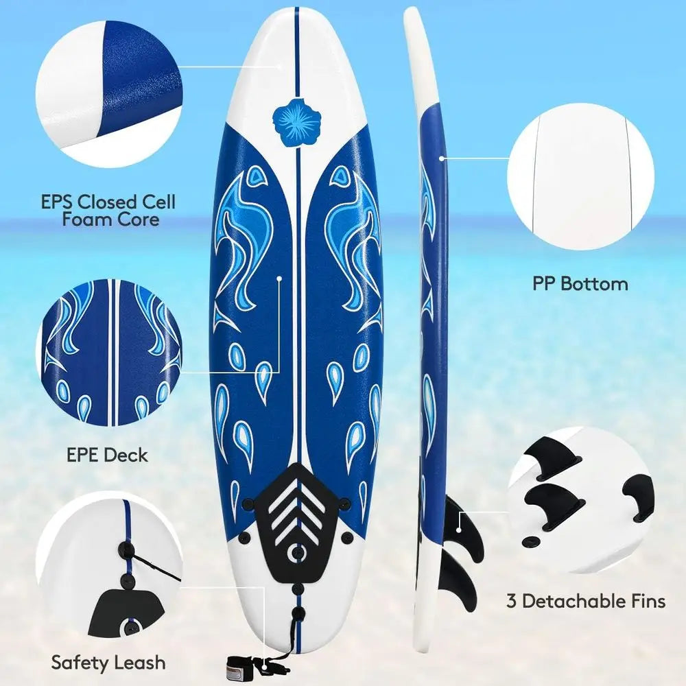 6' Beginner Surfboard for Beach Fun - Ideal for Kids, Youth, and Children with Removable Fins