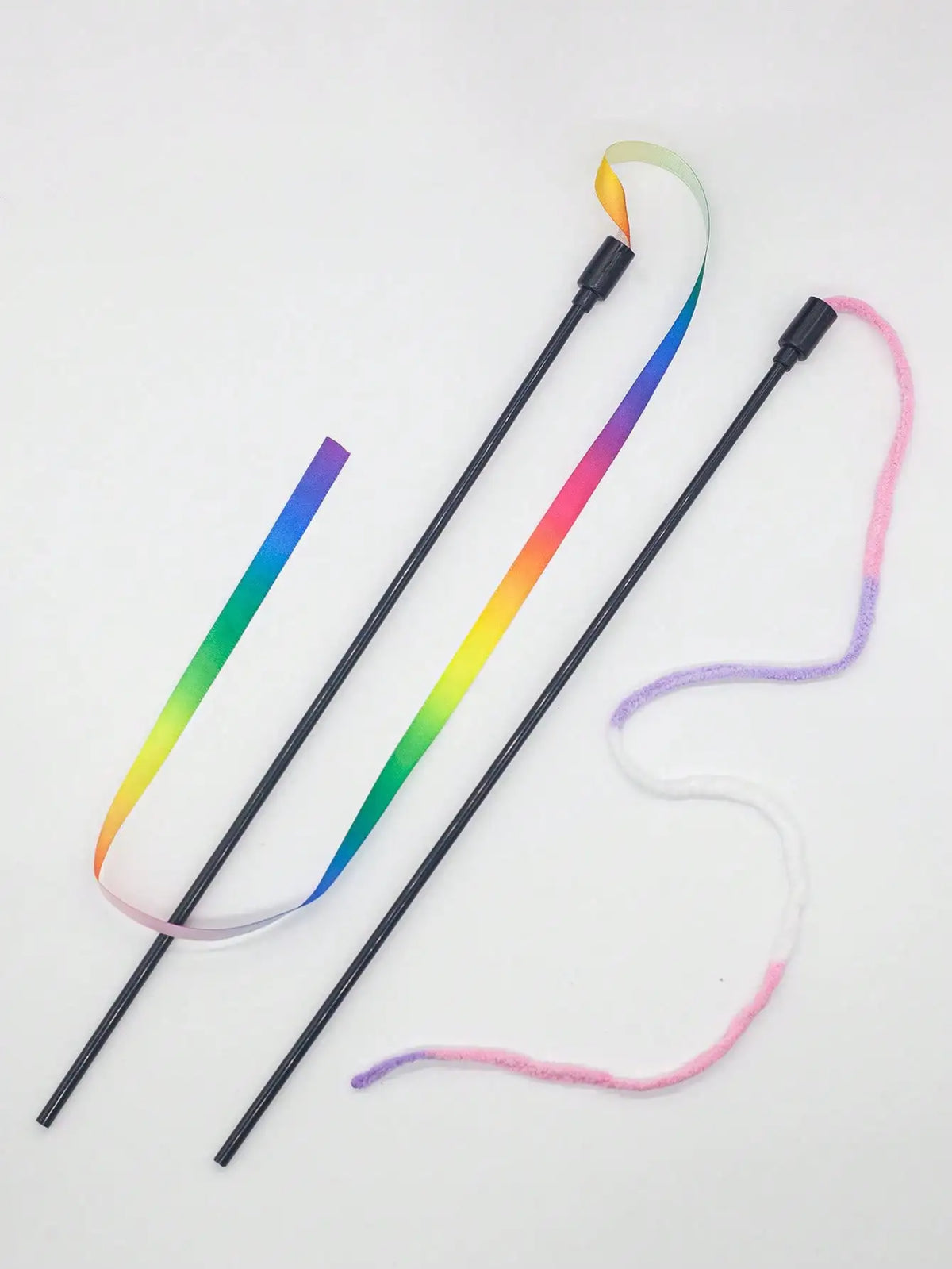2pcs Playful Cat Wand Toy With Colorful Ribbons For Pet Entertainment