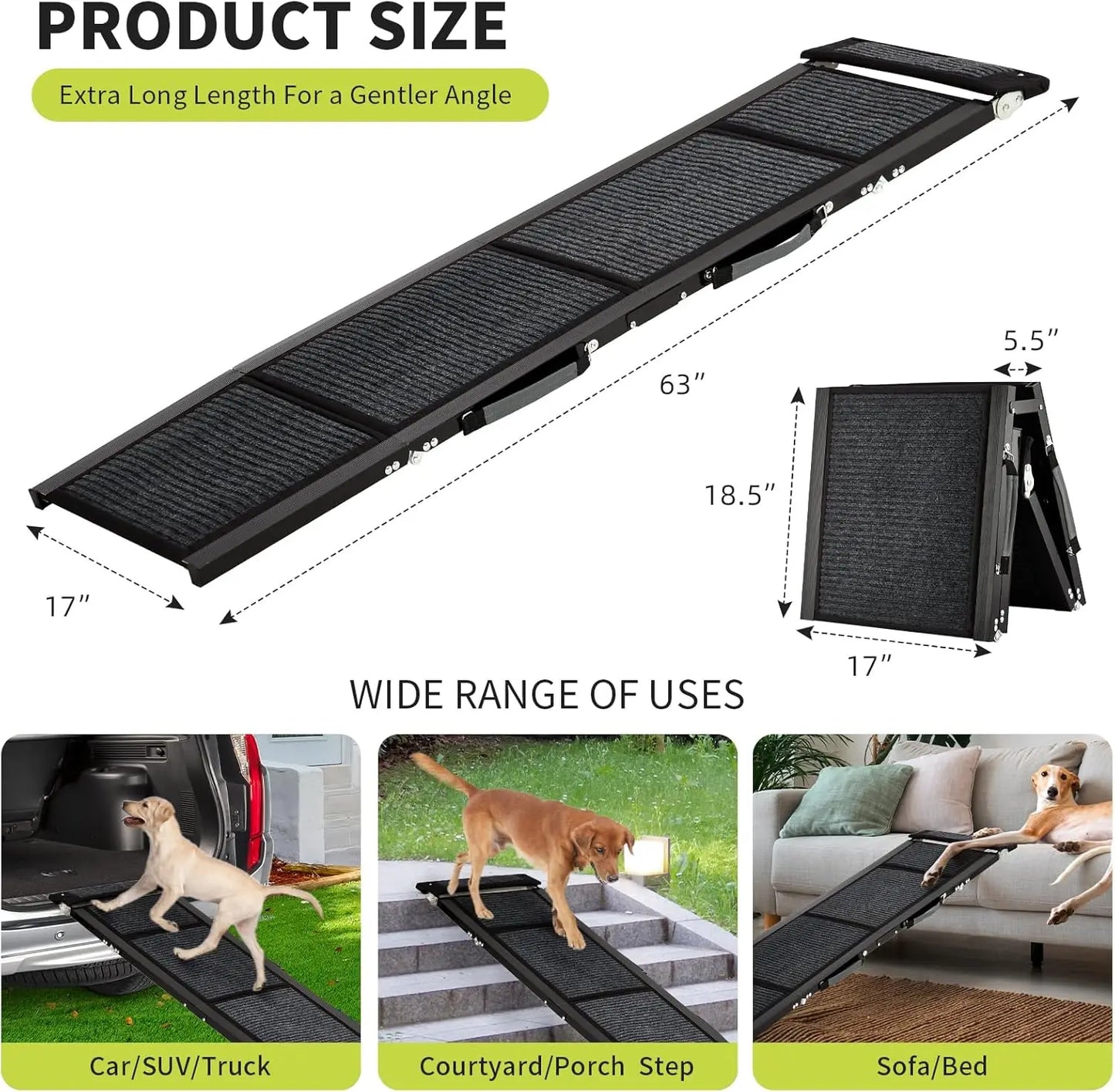 Dog Ramp for High Cars, Quad-Fold Non-Slip Ramp for Large Dogs & Seniors, Lightweight Portable Pet Ramp for SUV Truck Bed Couch