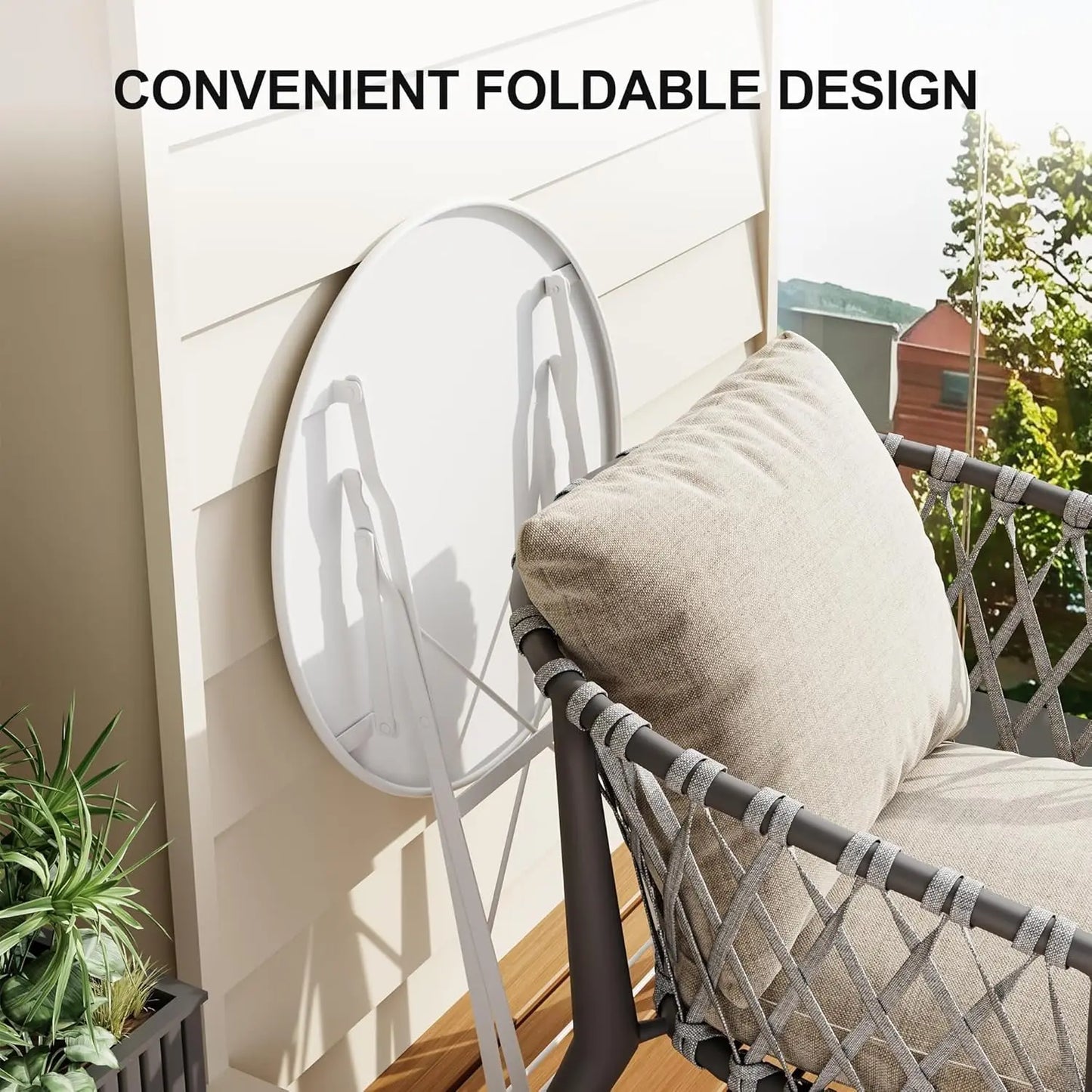 3Pcs Patio Bistro Set, Metal Frame Space-Saving Folding Bistro Table and Chairs Outdoor Furniture Set for Yard Garden Balcony