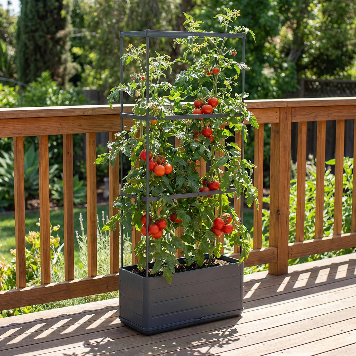 Raised Garden Bed Planter Box with Trellis Self-Watering Plant Support Planter for Climbing Vegetables Plants Outdoor Patio