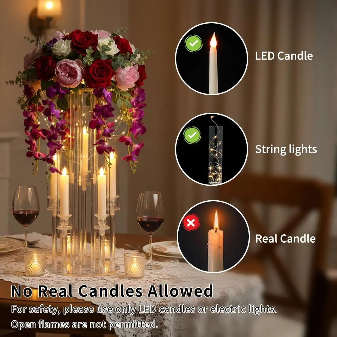 2PCS Acrylic Candelabra 5 Arm Clear Centerpiece for Wedding Table | Crystal Candle Holder with Lampshade for Birthday Christmas Party Home Decor