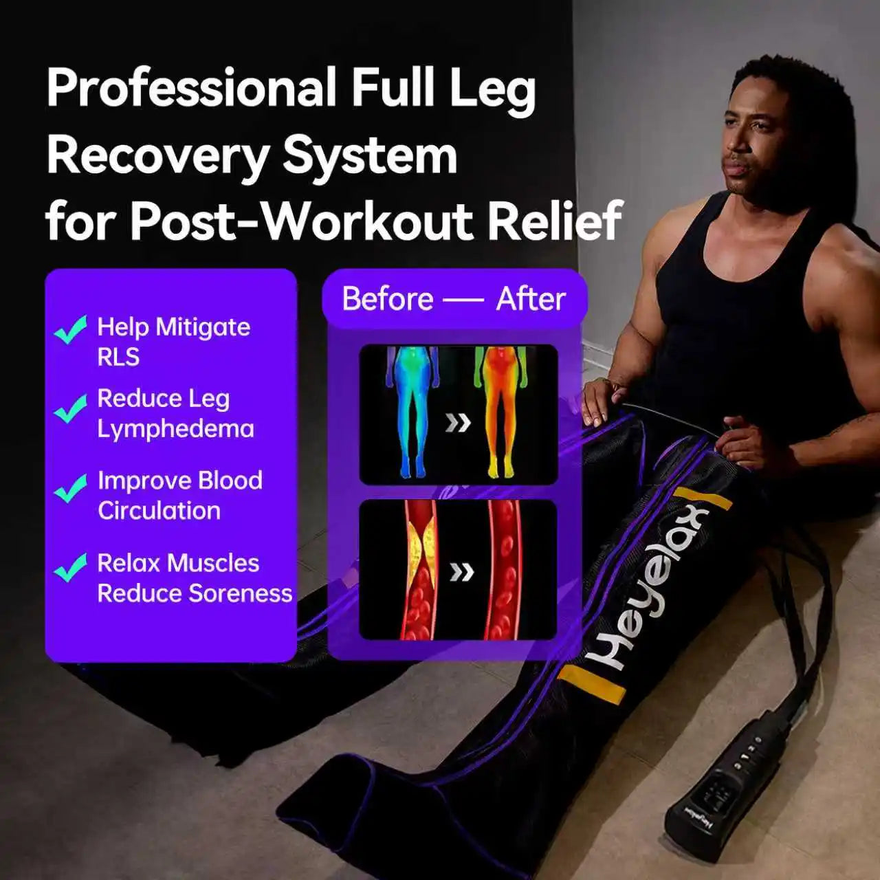 Leg Compression Massager for Circulation and Pain Relief,Air Compression Boots for Fast Recovery, 6 Mode,6 Intensity,Full Leg Massager for Muscle Relaxation- for Athletes, Gym