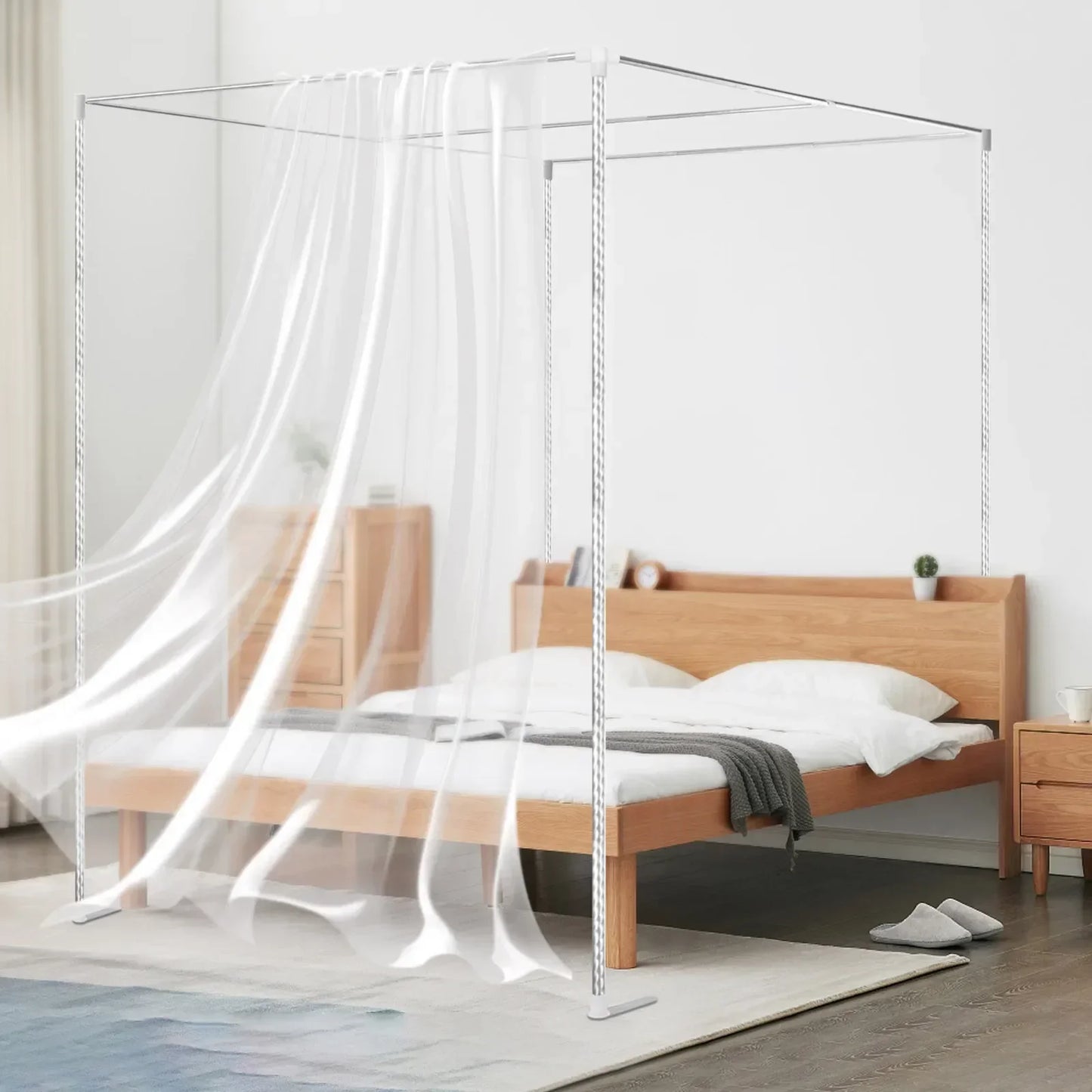Four-Corner Bed Canopy Frame Posts, Metal Four-Corner Mosquito Net Stand for Single/Double/California King/King Beds