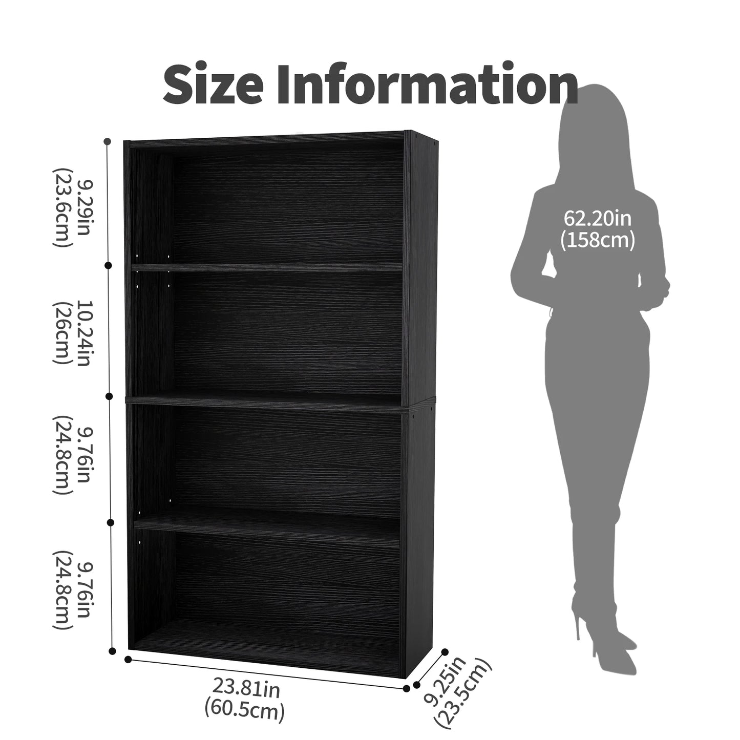 JHK 3-4 Tier Wooden Shelf Bookcase Tall Floor Standing Open Bookshelf for Living Room and Home Office Personalized Storage